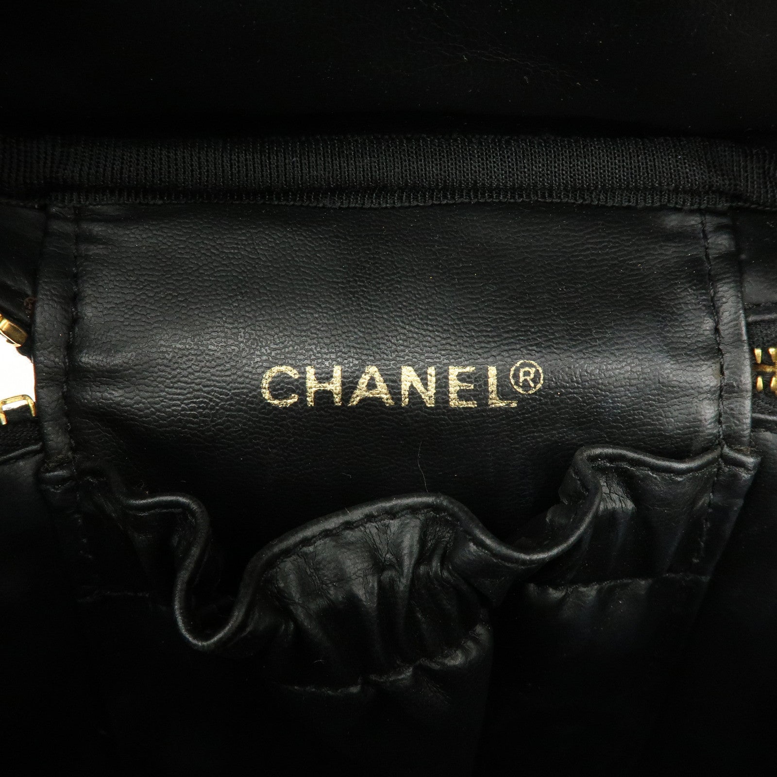 CHANEL Bicolore Lamb Skin Vanity Bag Hand Bag Black A01619