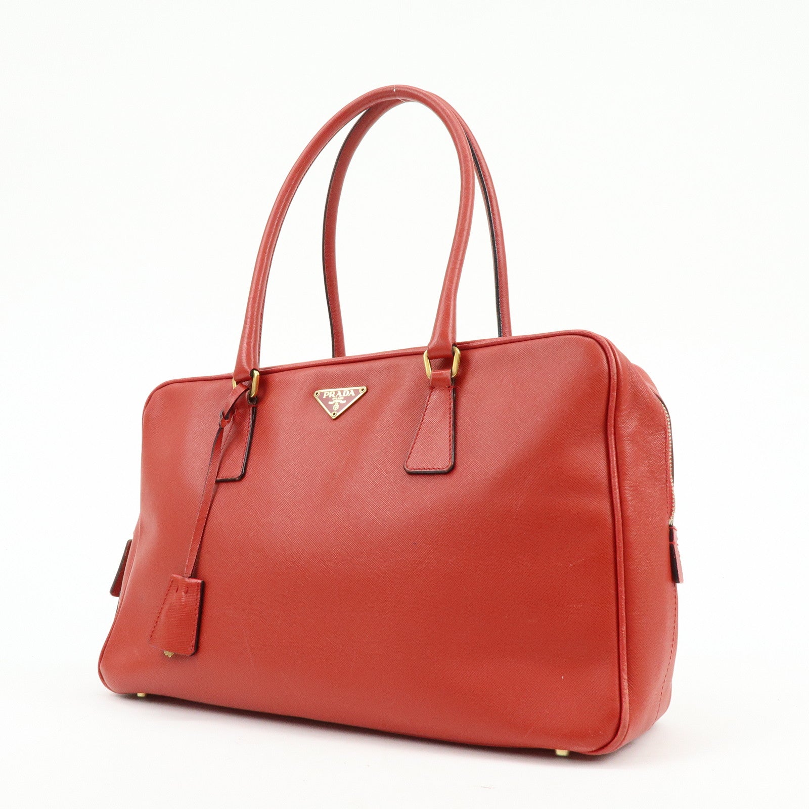 PRADA Triangle Logo Saffiano Leather Shoulder Bag Hand Bag Red
