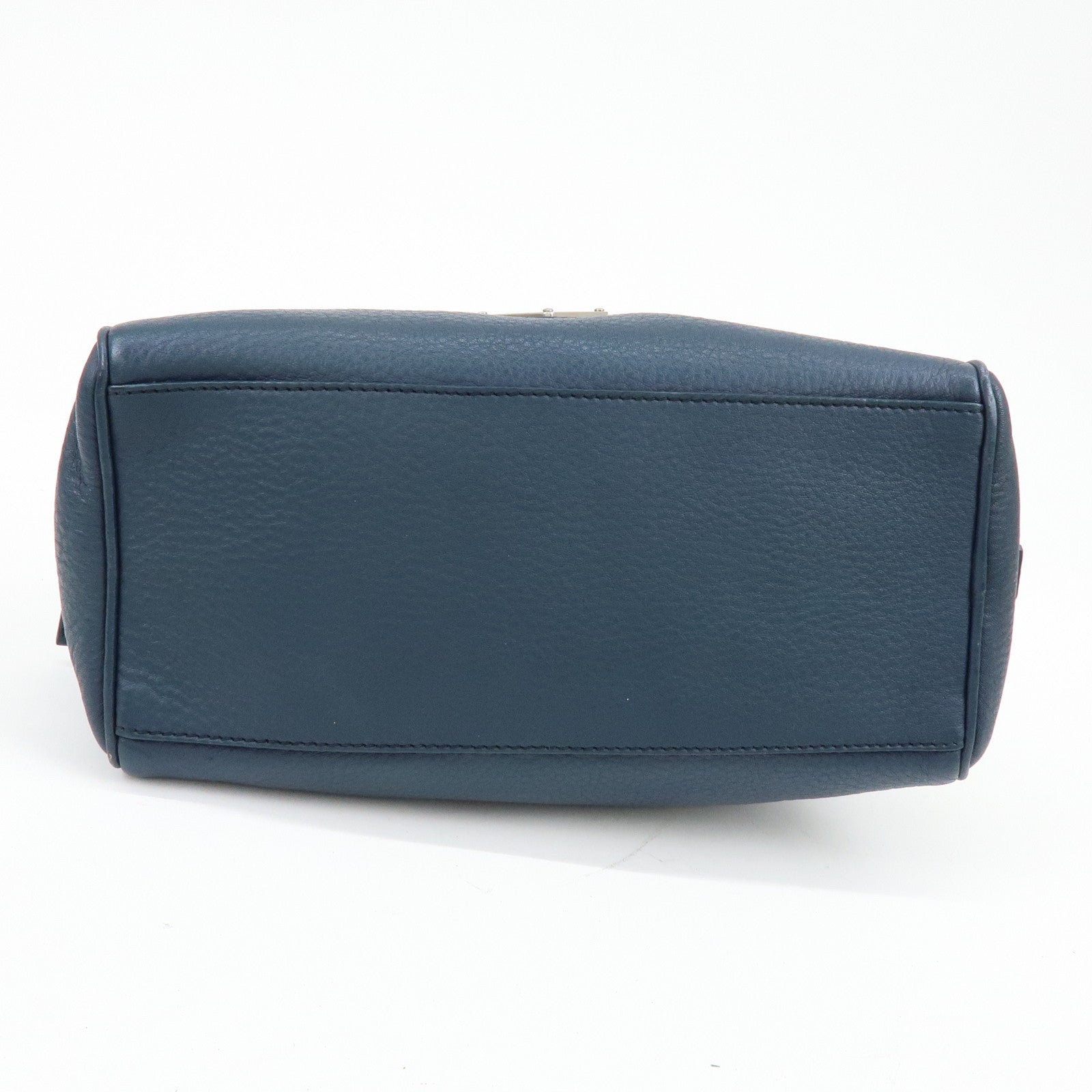PRADA Triangle Logo Leather Cosmetic Pouch Accessory Pouch Navy