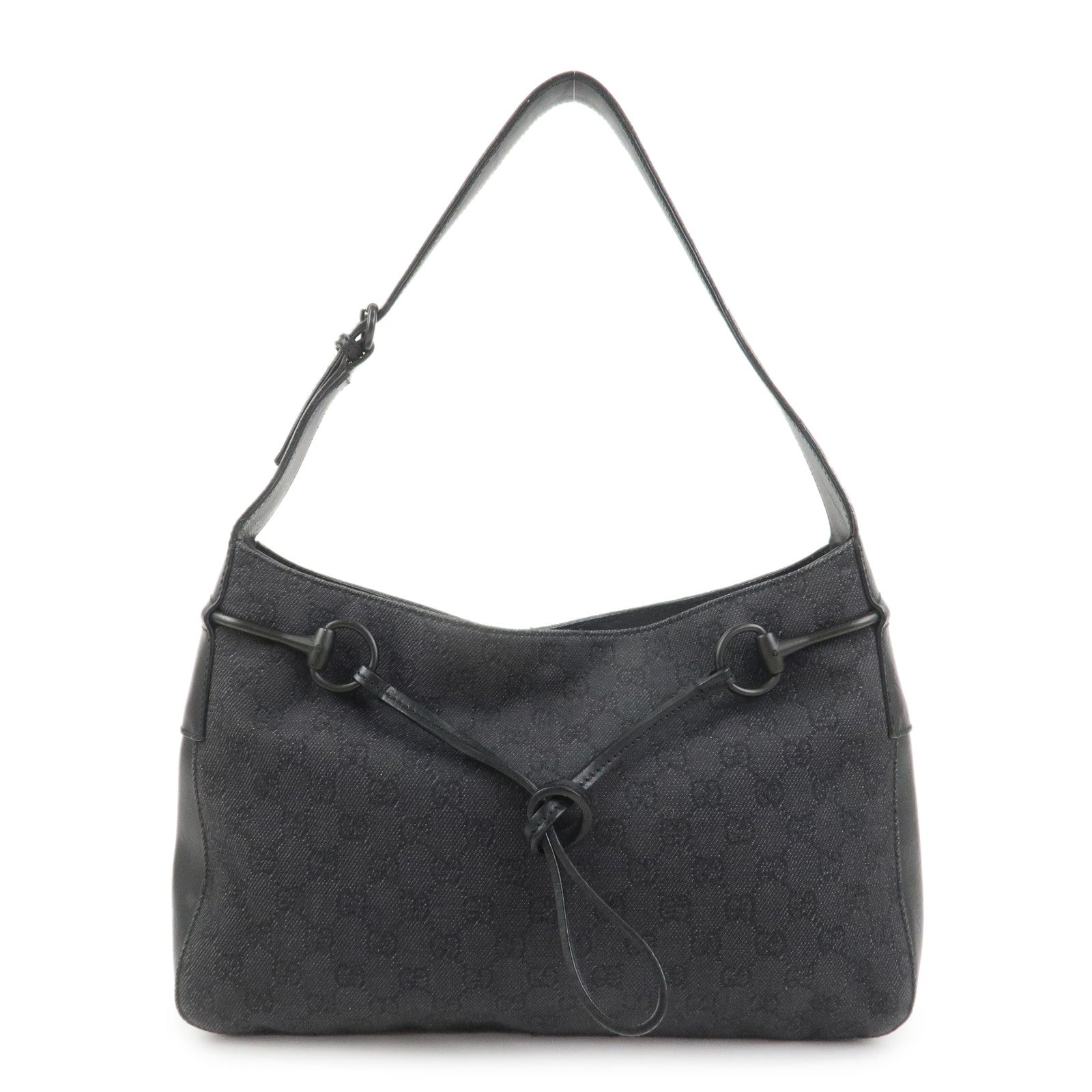 GUCCI Horsebit GG Canvas Leather Shoulder Bag Black 101975