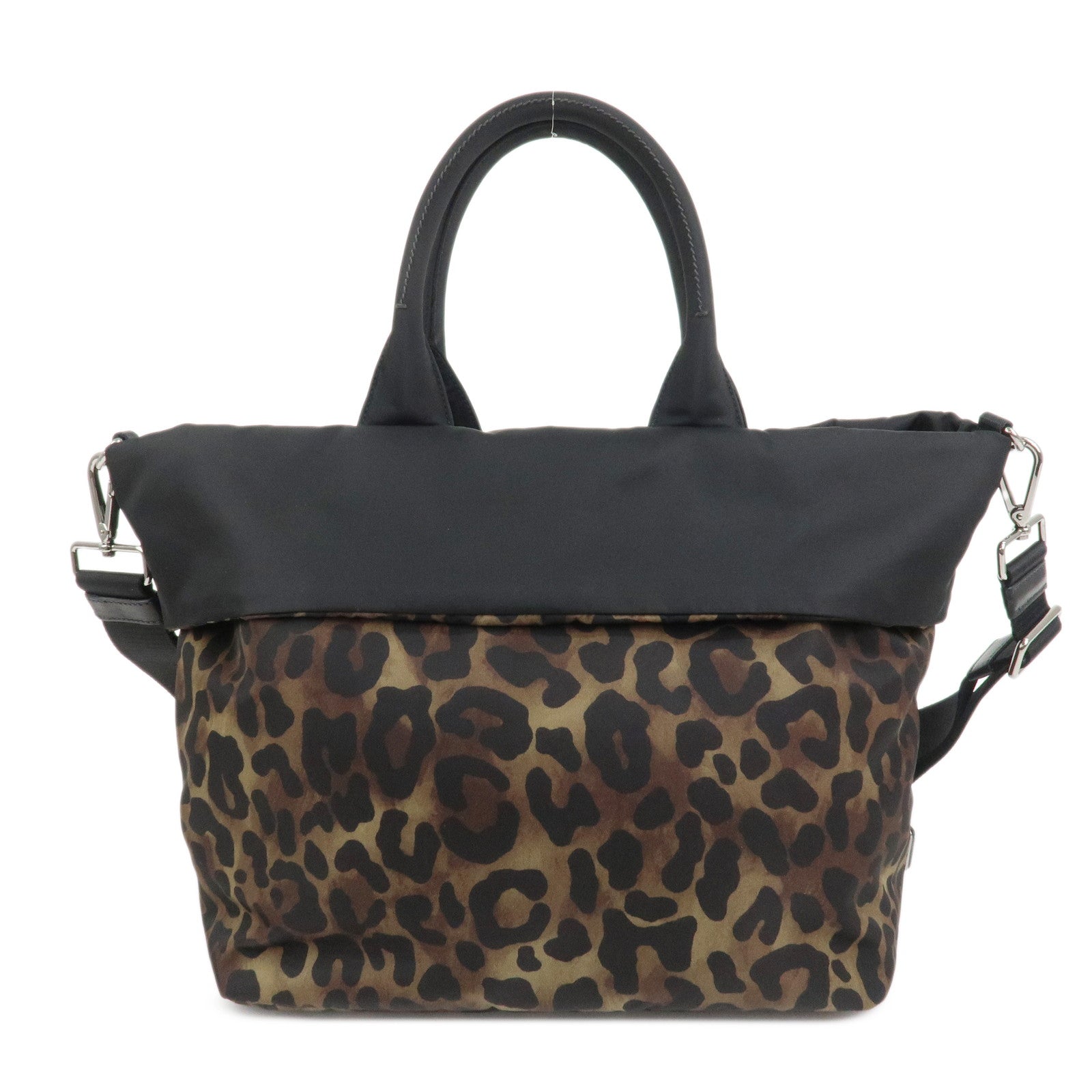 PRADA Logo Nylon Leather Leopard 2Way Bag Shoulder Bag Black B1959V