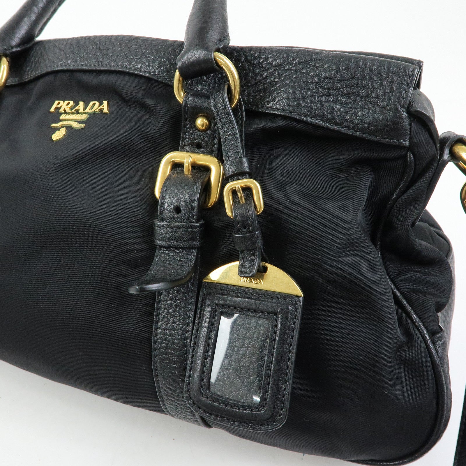 PRADA Logo Nylon Leather 2Way Shoulder Bag Hand Bag Black BN2032