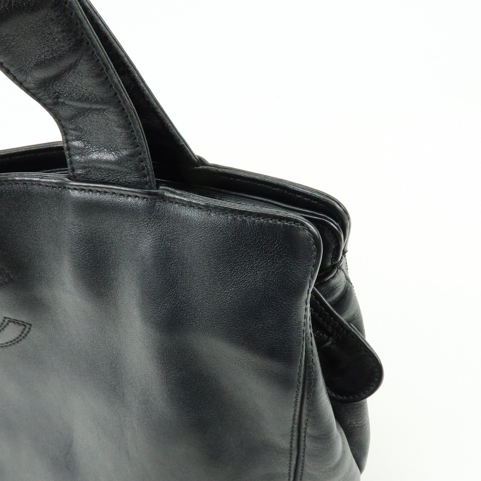 CHANEL Calf Leather Tote Bag Shoulder Bag Hand Bag Black