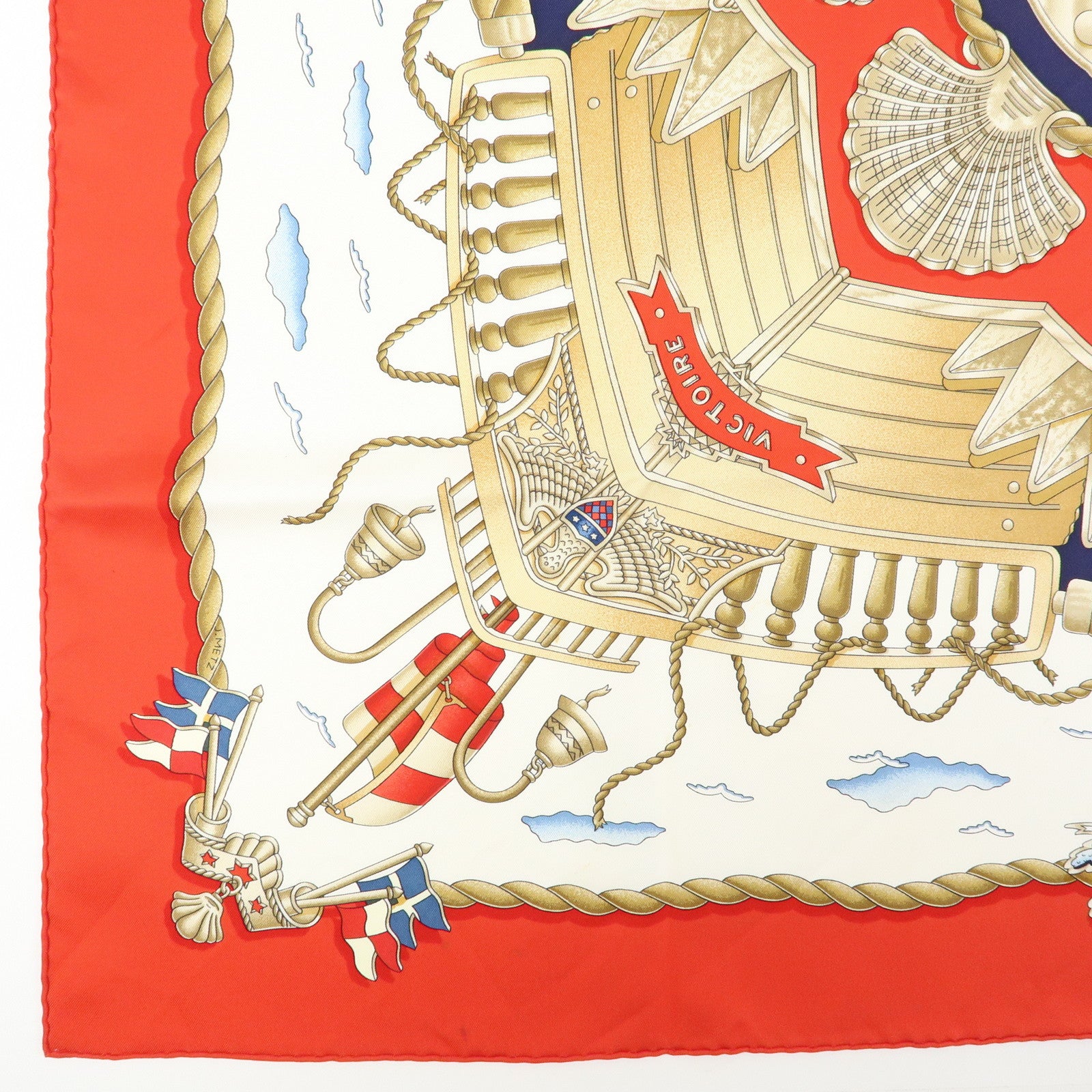 HERMES Carre 90 Silk 100% Scarf RAILING Red Brown