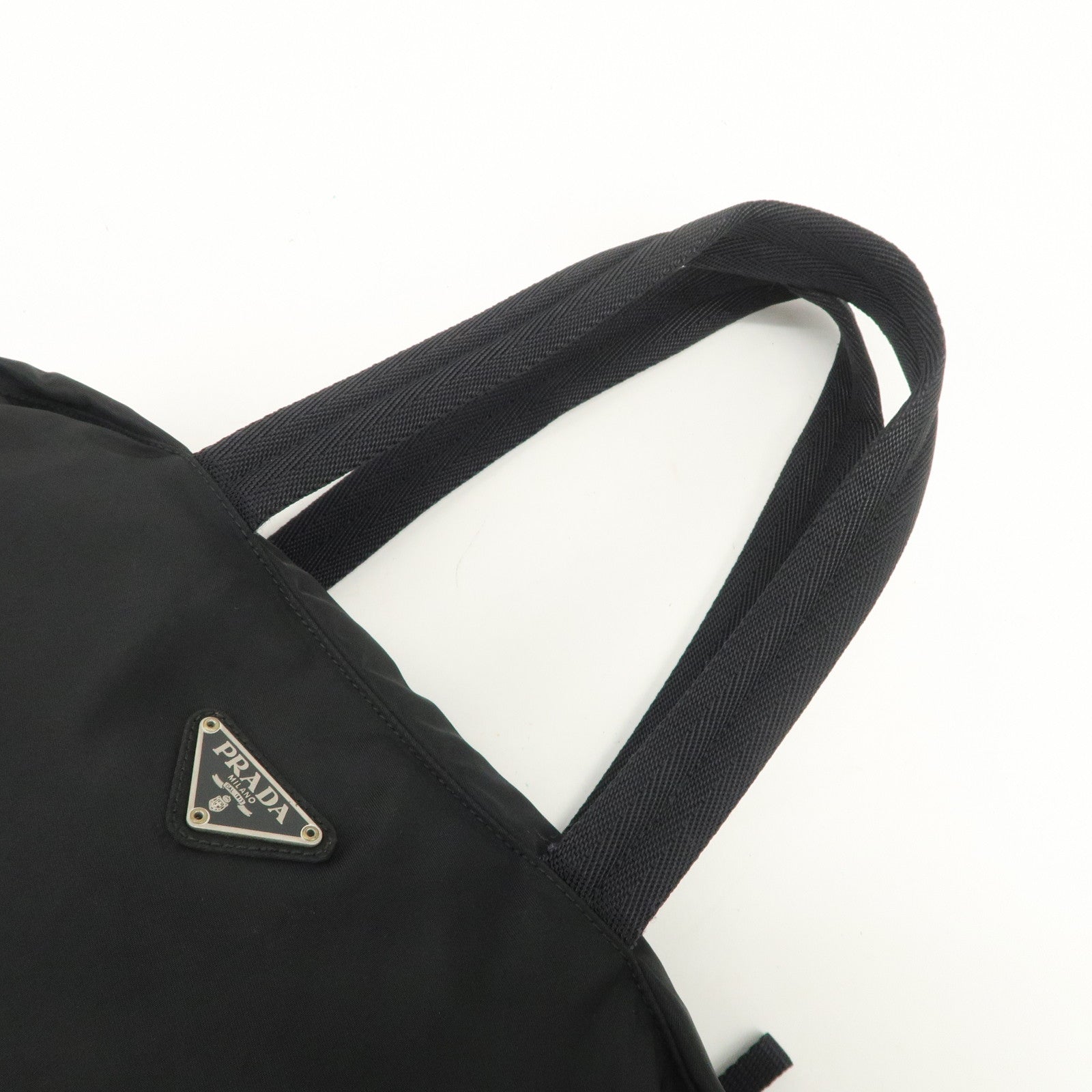 PRADA Triangle Logo Nylon Tote Bag Shoulder Bag Hand Bag Black