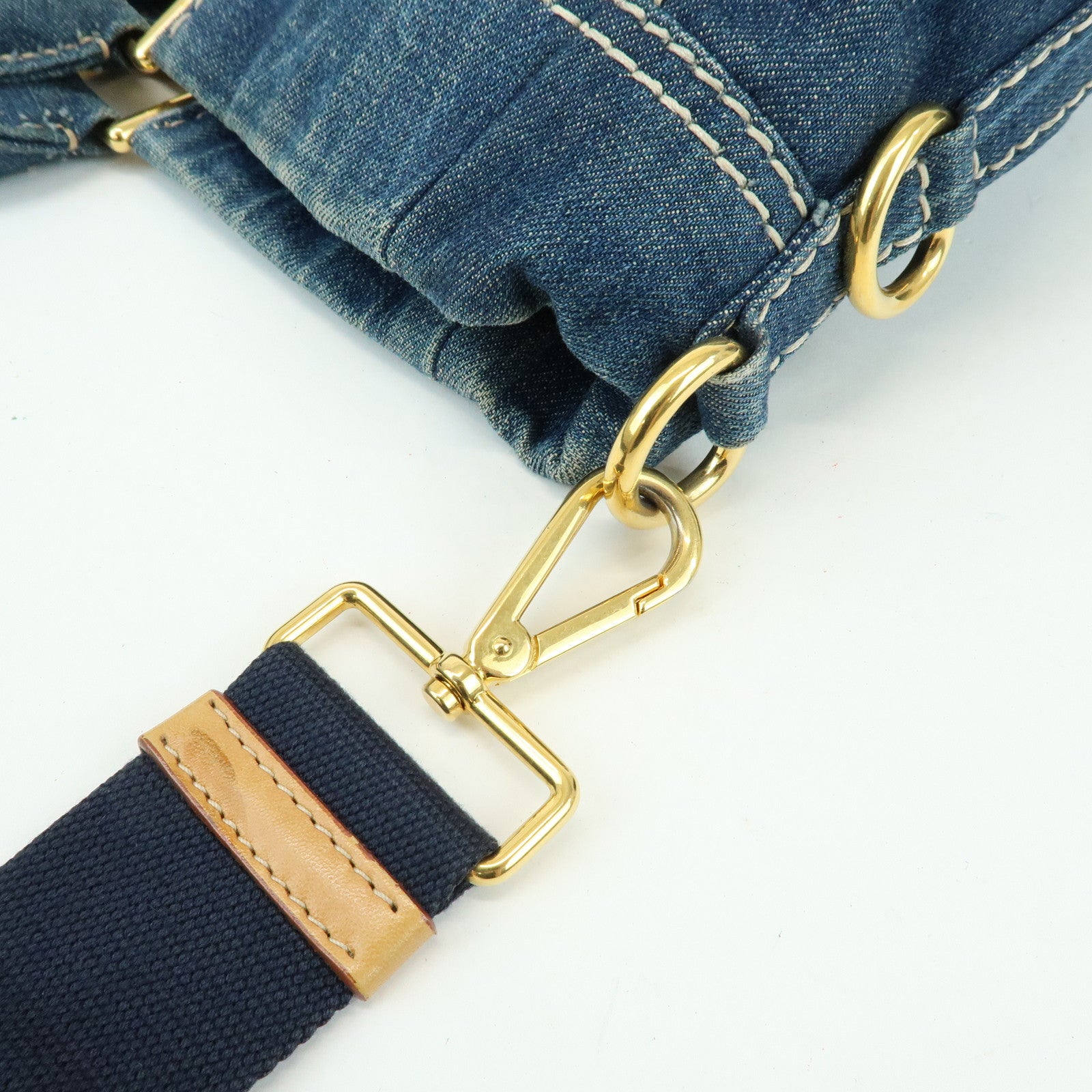 PRADA Triangle Logo Denim 2Way Bag Hand Shoulder Bag Blue BN2069