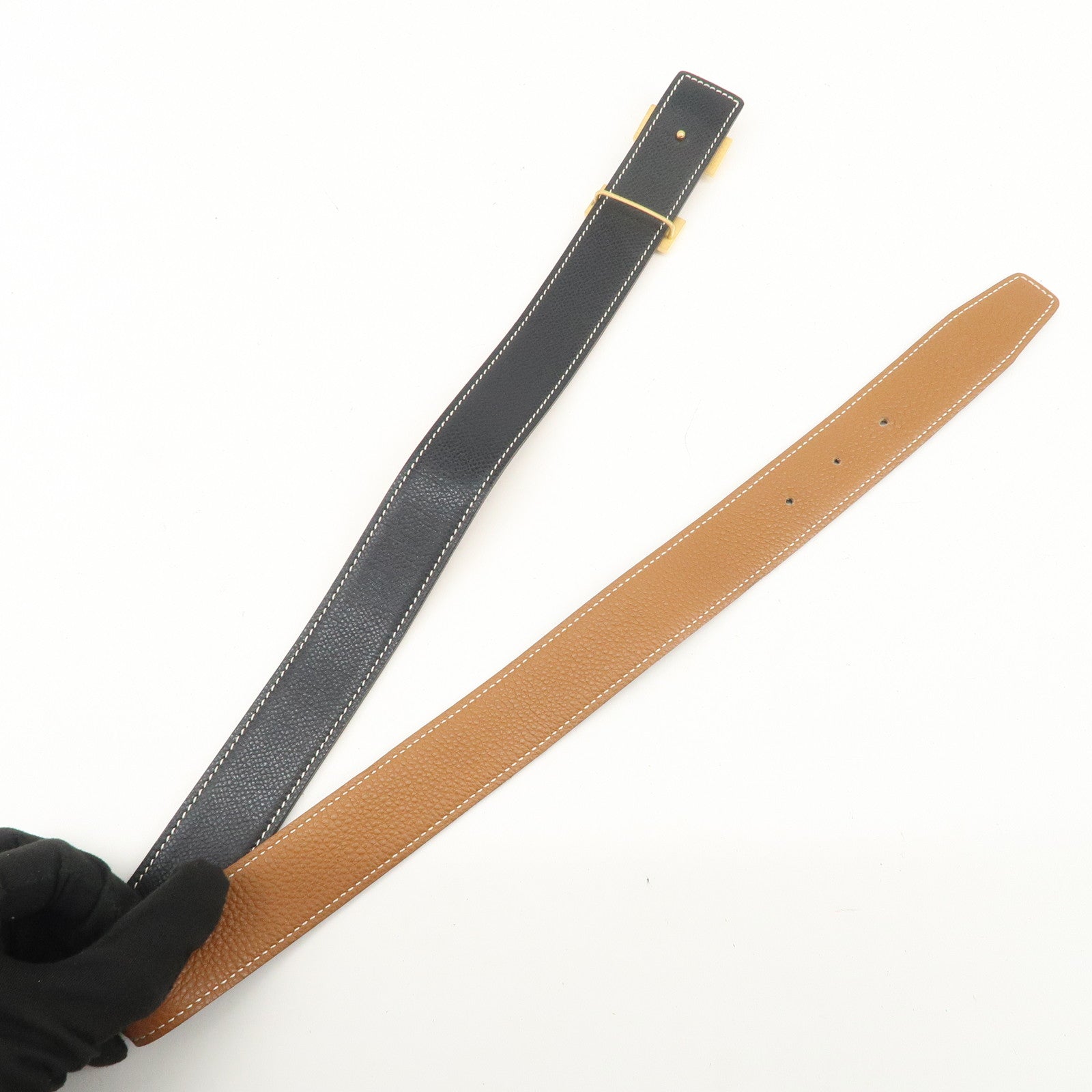 HERMES H Buckle Reversible Constance Leather Belt F Stamped