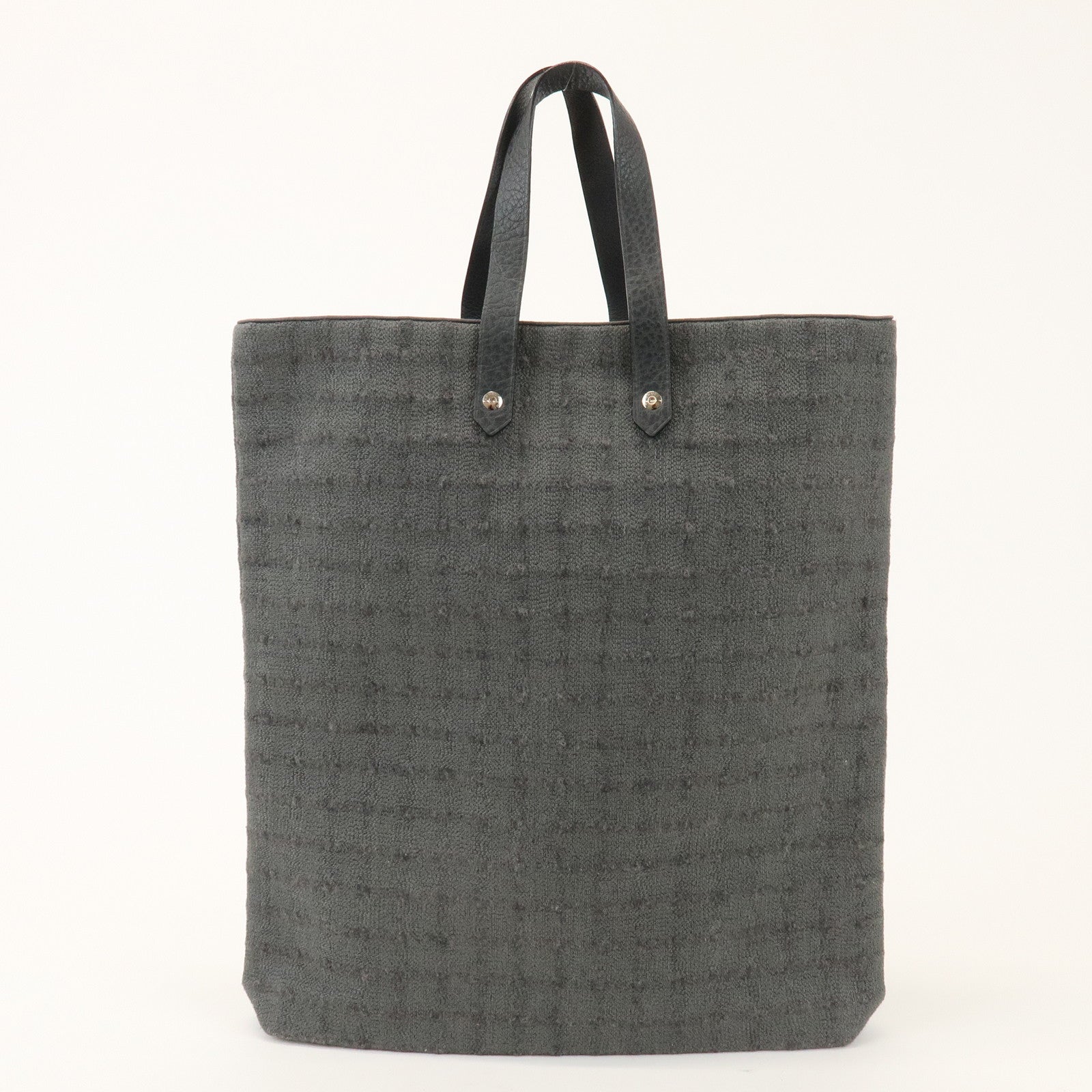 HERMES Amedaba GM Canvas Leather Tote Bag Hand Bag Grey