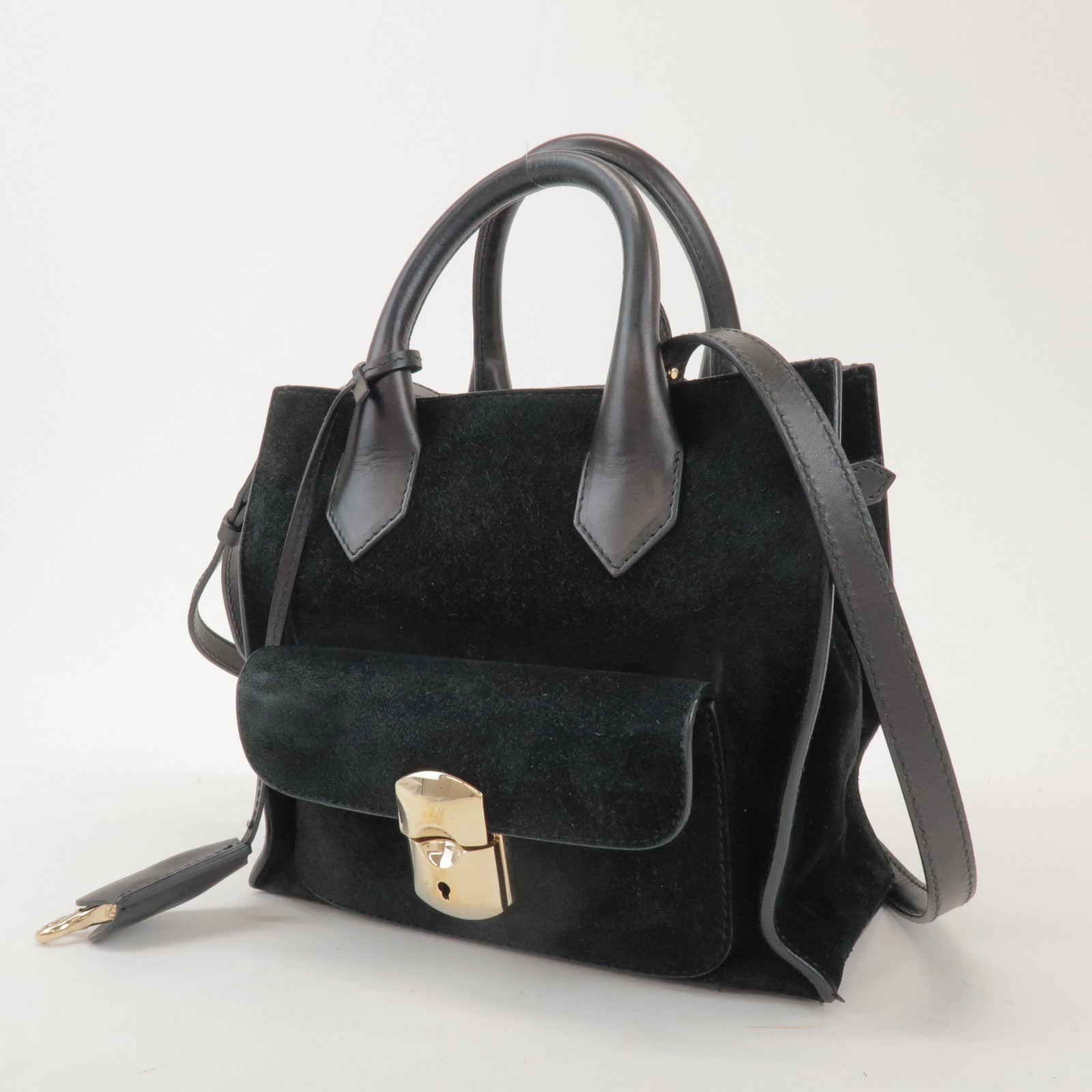 BALENCIAGA Padlock All Afternoon Suede Leather 2Way Bag 319499