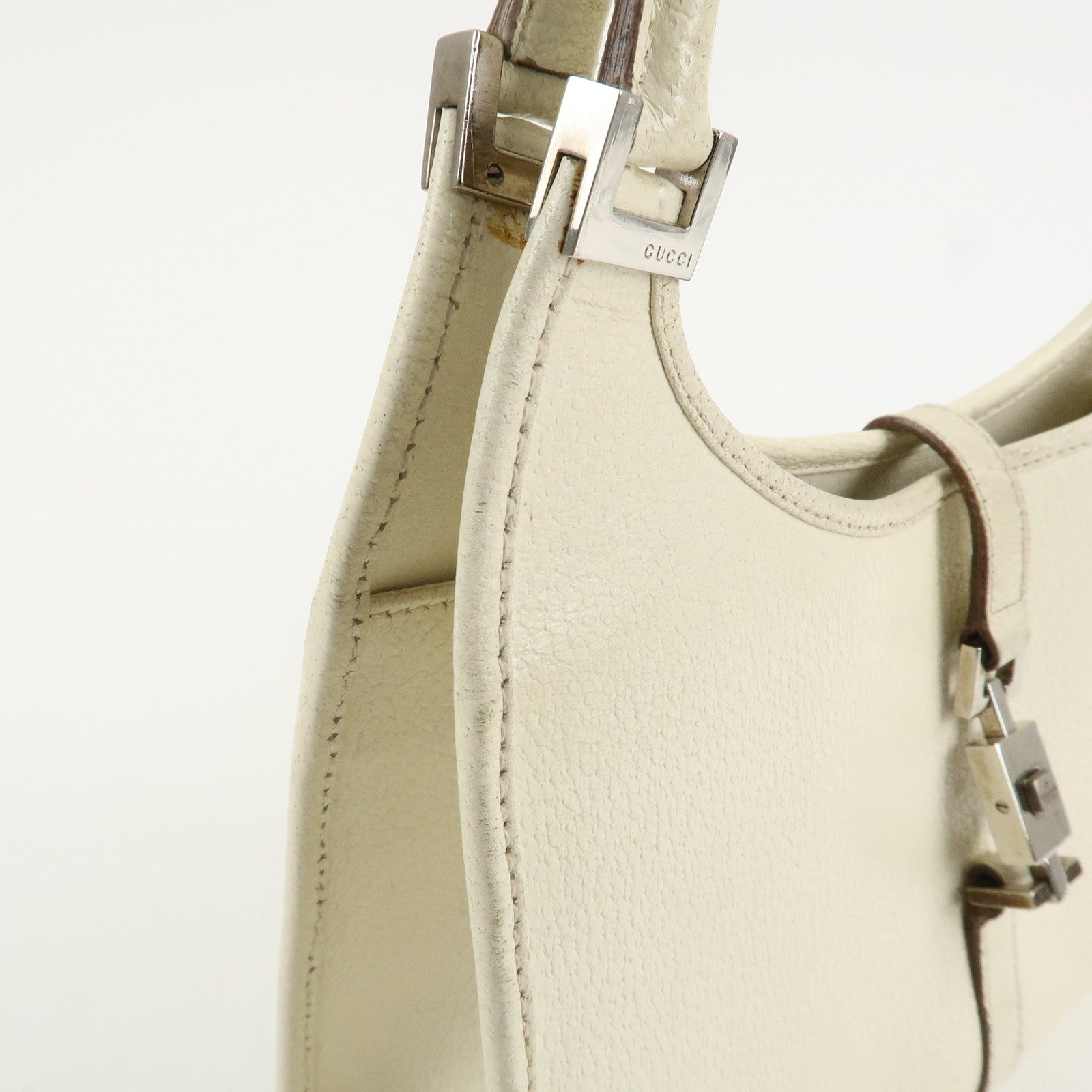 GUCCI Jackie Leather Shoulder Bag Hand Bag Ivory Silver HDW Used