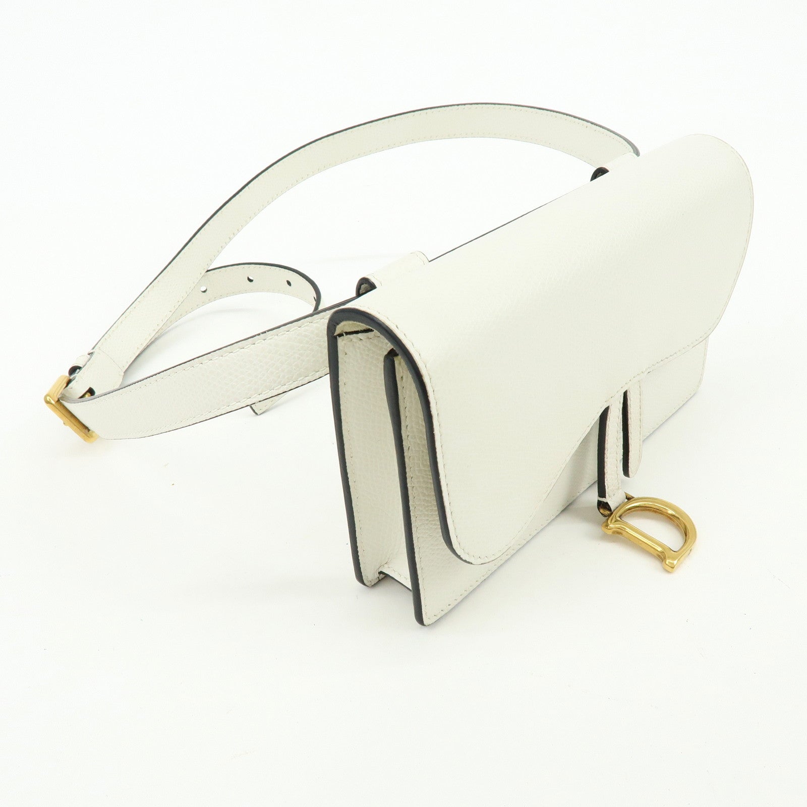 Christian Dior Saddle Calf Leather Waist Pouch Body Bag White