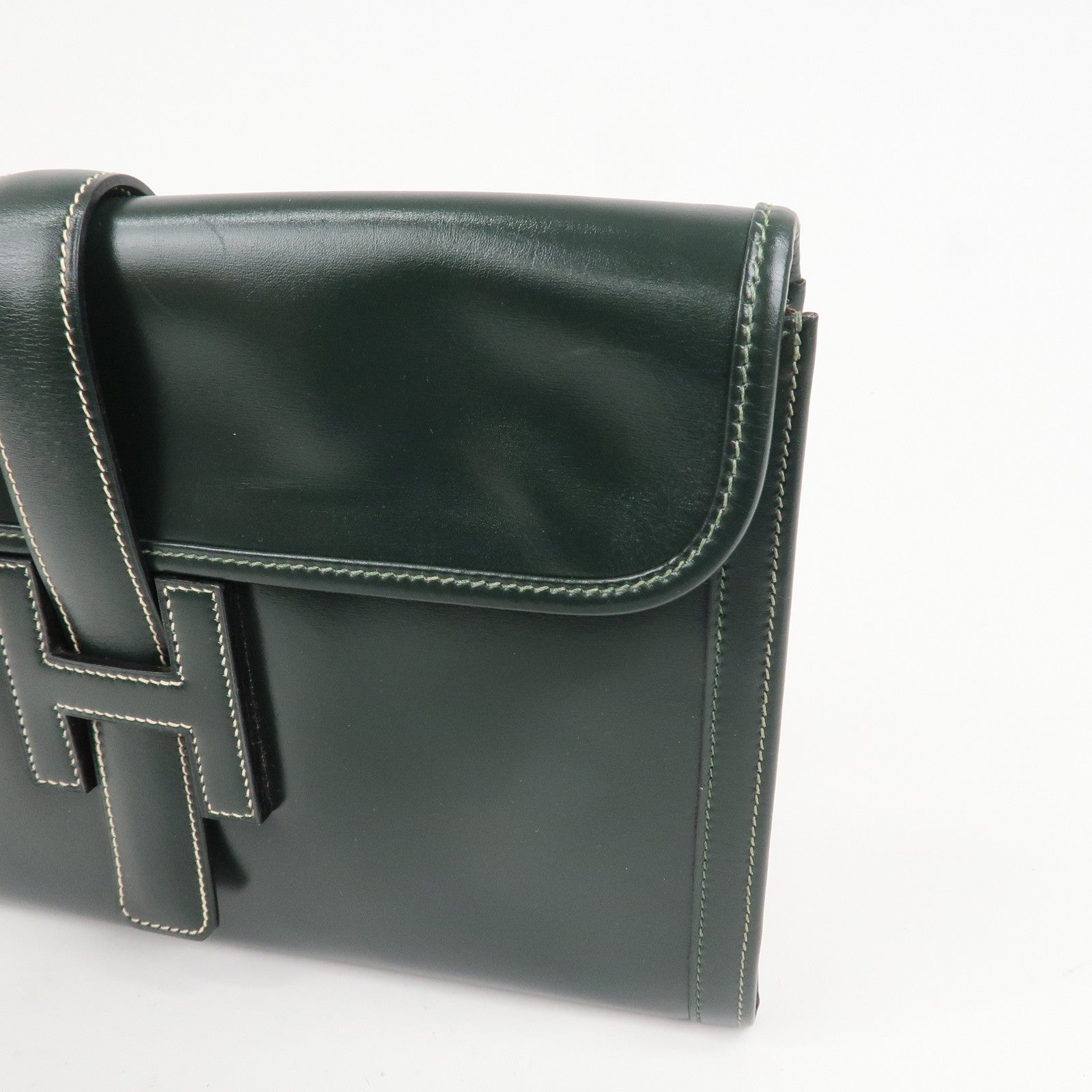 HERMES Box Calf Gige PM Clutch Bag O Stamped Dark Green