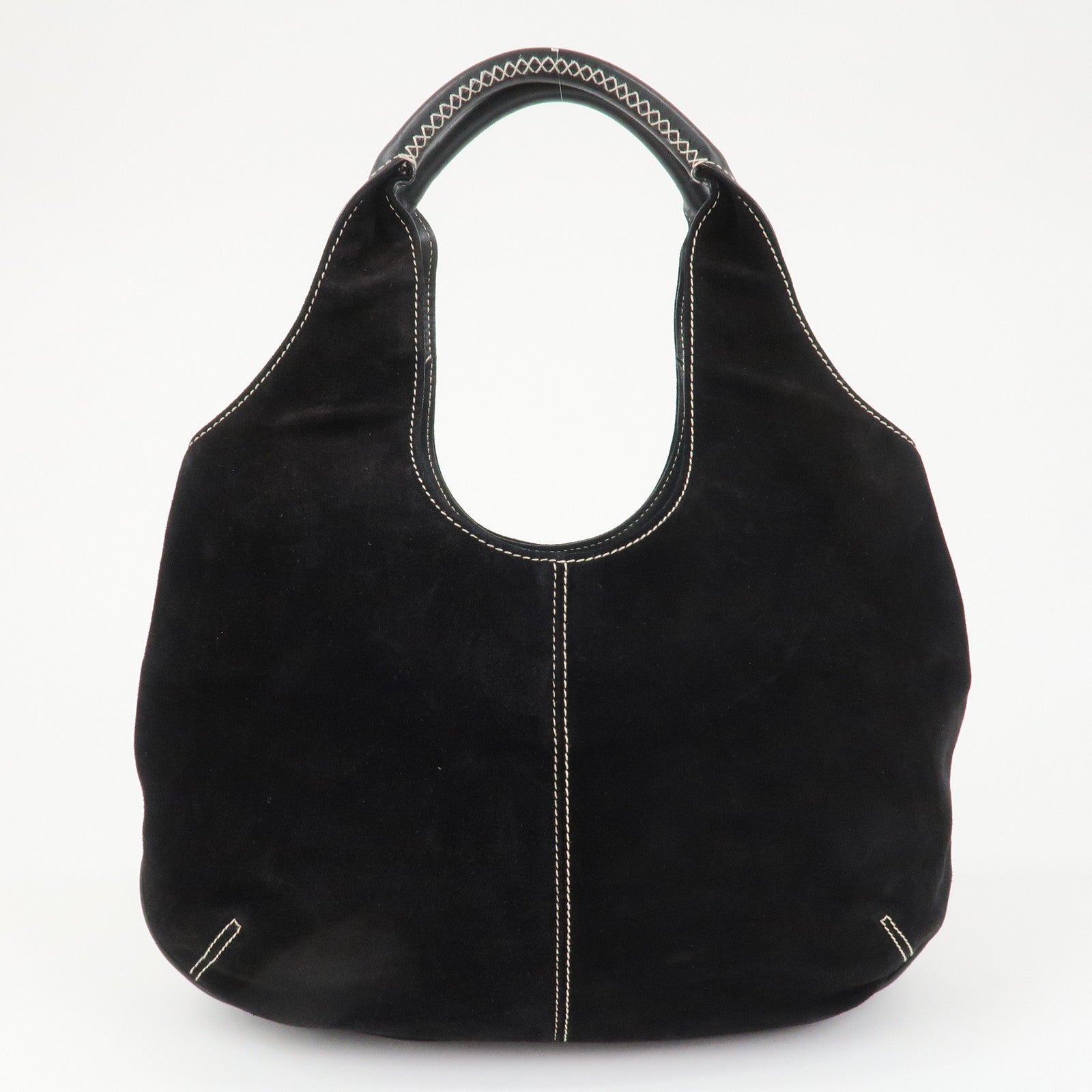 Ferragamo Suede Shoulder Bag Hand Bag Black White