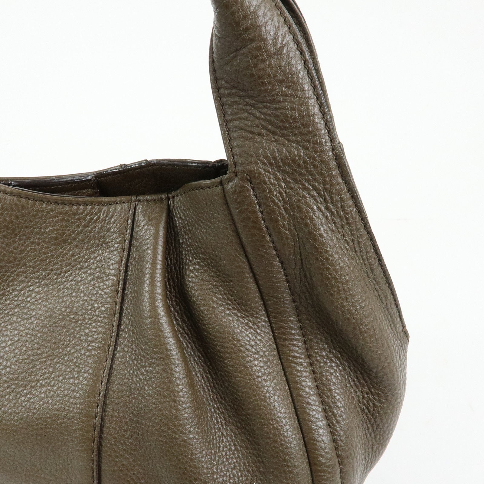 Ferragamo Gancini Calf Leather Hand Bag Shoulder Bag Khaki