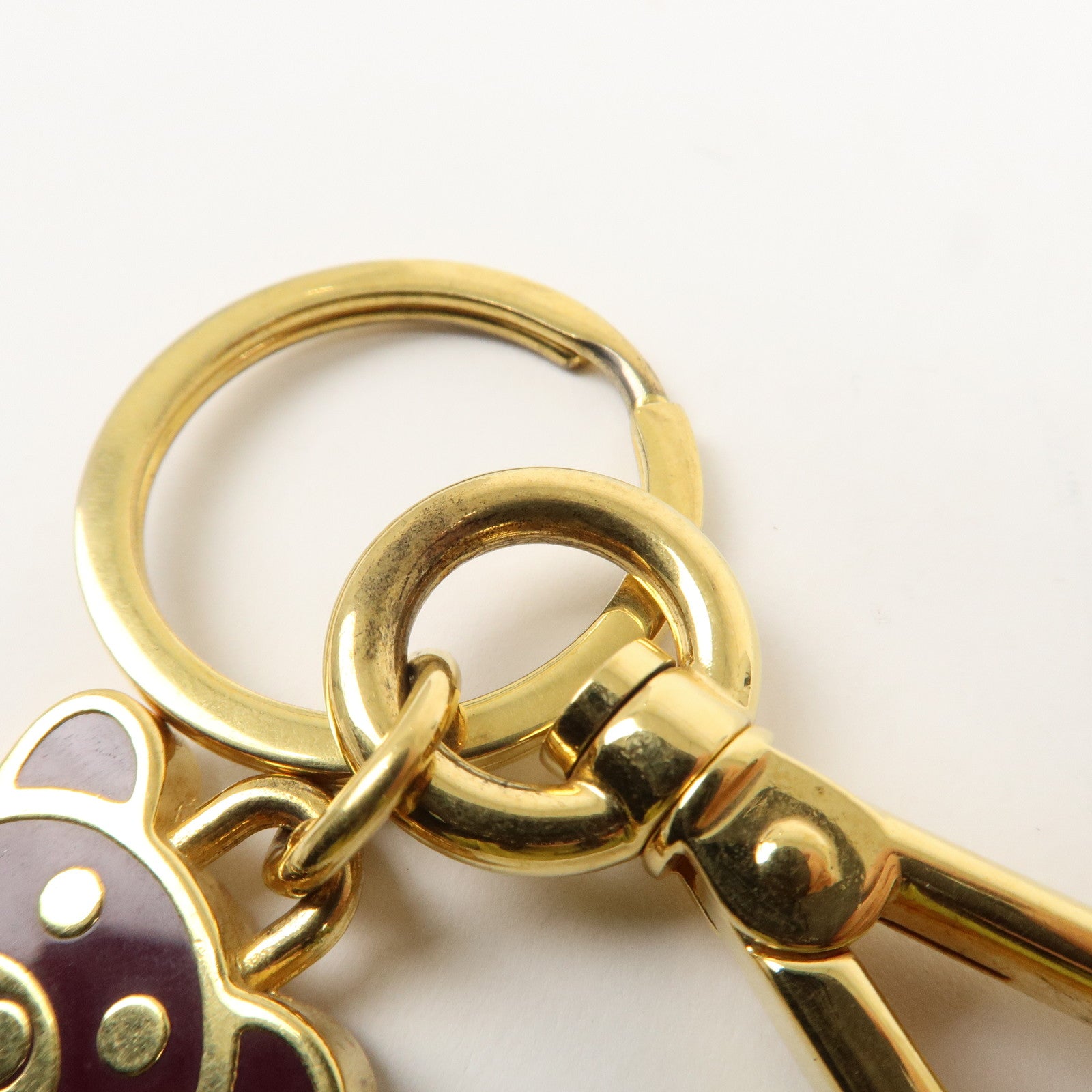 PRADA Bear Motif Bag Charm Key Chain Burgundy Gold Used