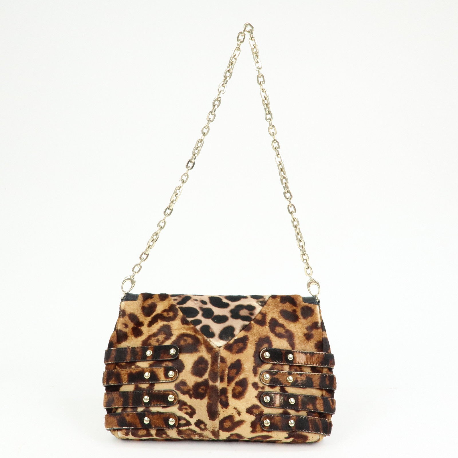 JIMMY CHOO Unborn Calf Leather Chain Shoulder Bag Clutch Bag Brown