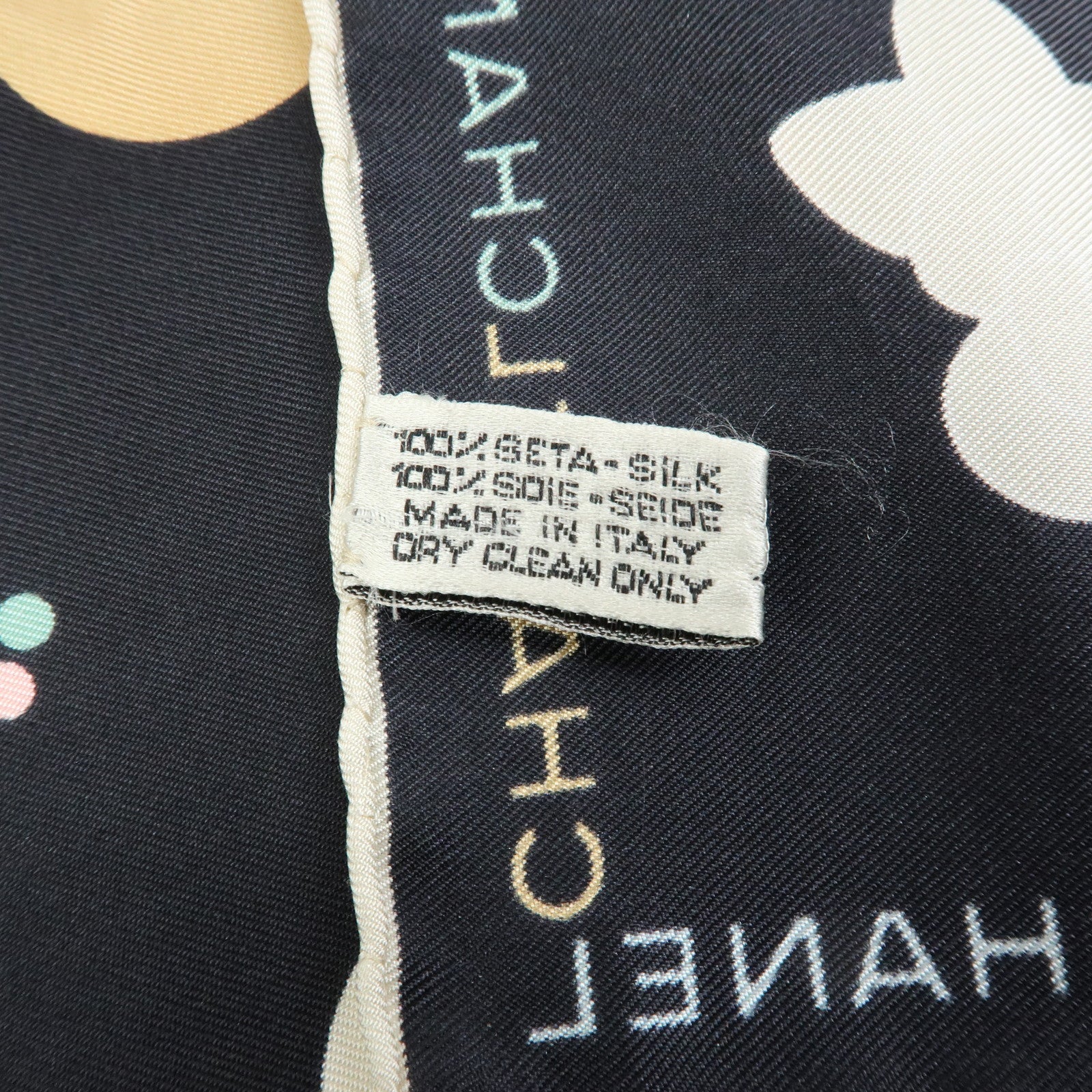 CHANEL No.5 Silk 100% Scarf Black Multicolor