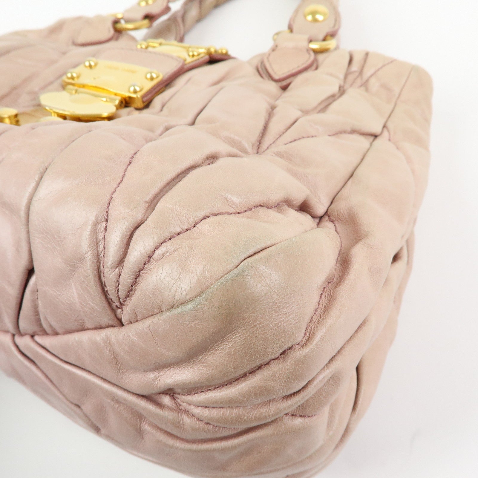 MIU MIU Matelasse 2Way Bag Hand Bag Shoulder Bag Pink Beige