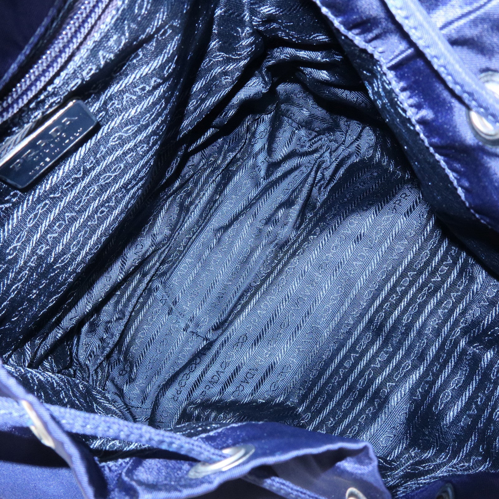 PRADA Triangle Logo Nylon Leather Backpack Rucksack Navy B4650F