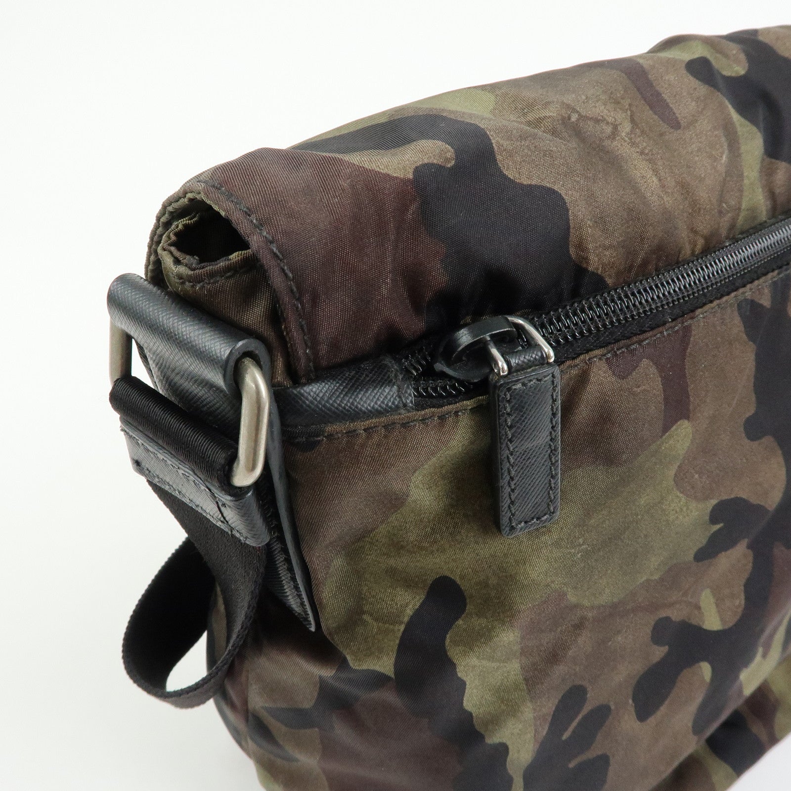 PRADA Triangle Logo Camouflage Nylon Saffiano Leather Shoulder Bag