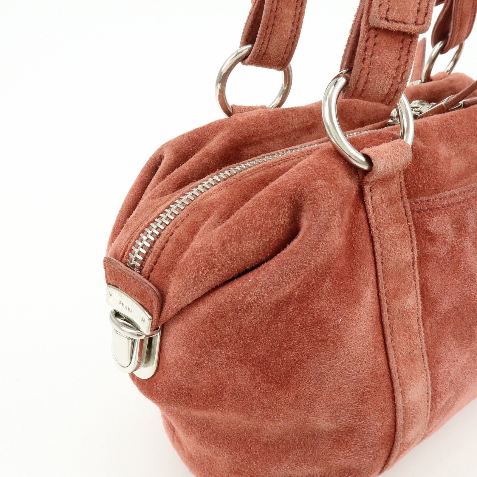 PRADA Suede Boston Bag Hand Bag Pink BR2630