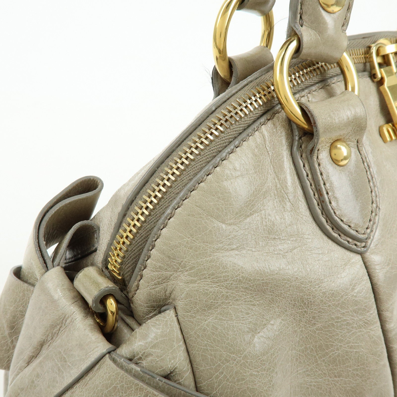 MIU MIU Leather Ribbon 2Way Bag Hand Bag Shoulder Bag Gray