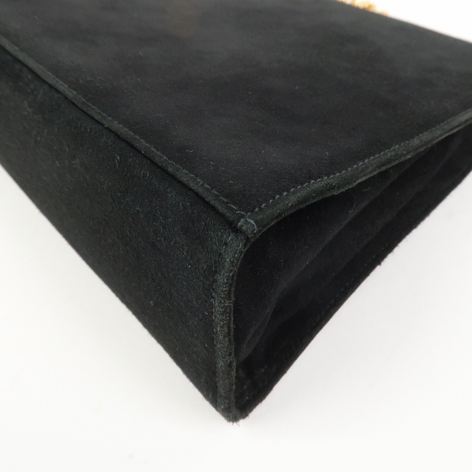 Ferragamo Gancini Suede Chain Shoulder Bag Crossbody Bag Black