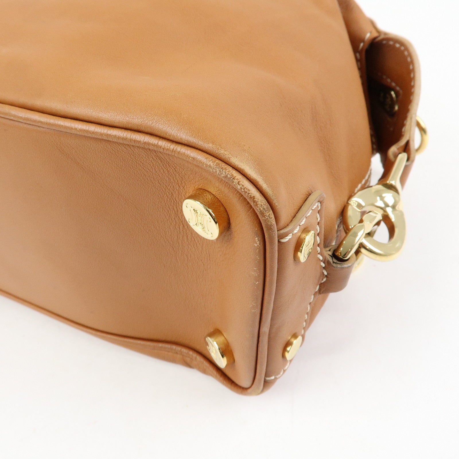 CELINE Leather Hand Bag Shoulder Bag Camel