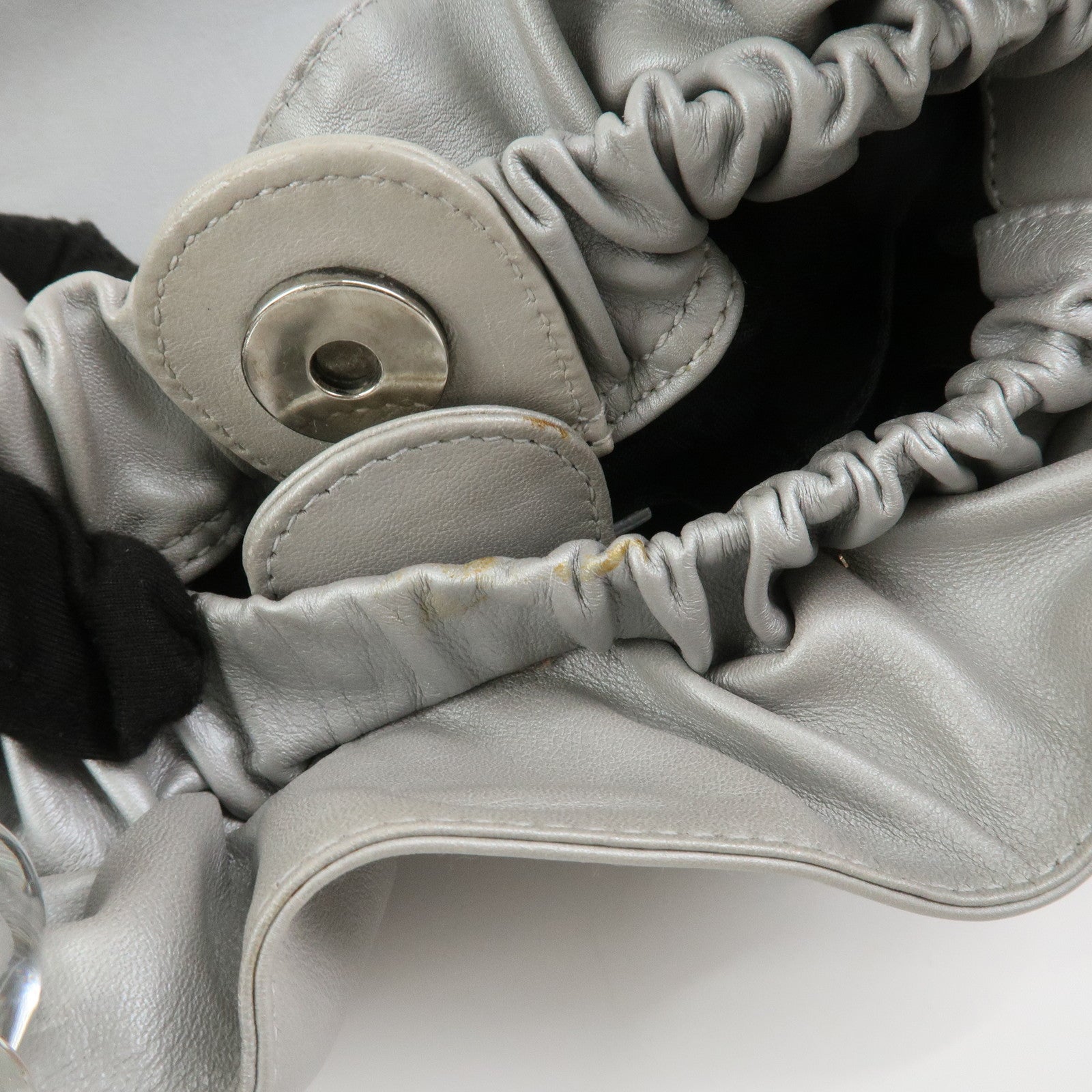 Christian Dior Maris Pearl Leather Hand Bag Silver Gray