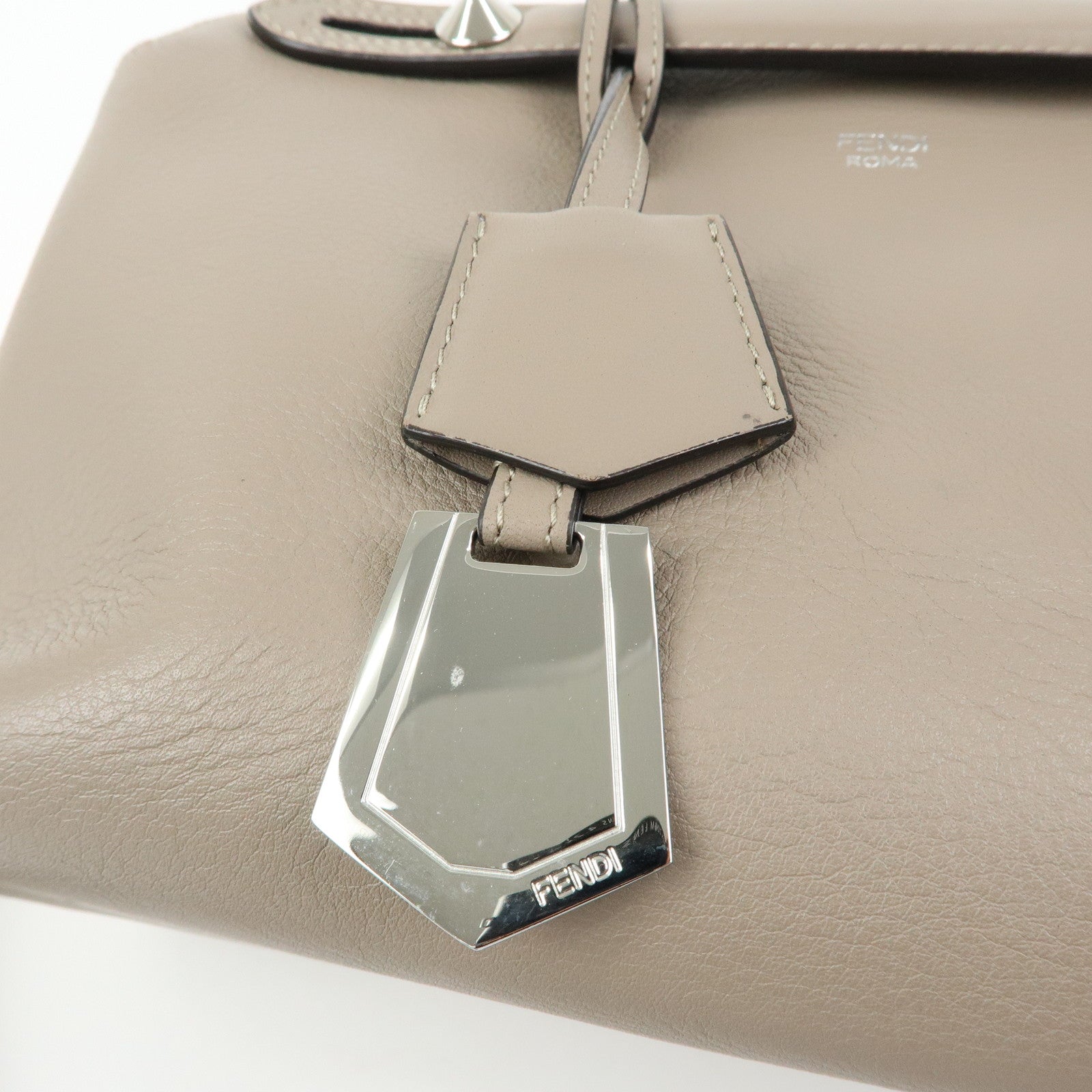 FENDI By The Way Medium Leather 2Way Bag Hand Bag Greige 8BL146