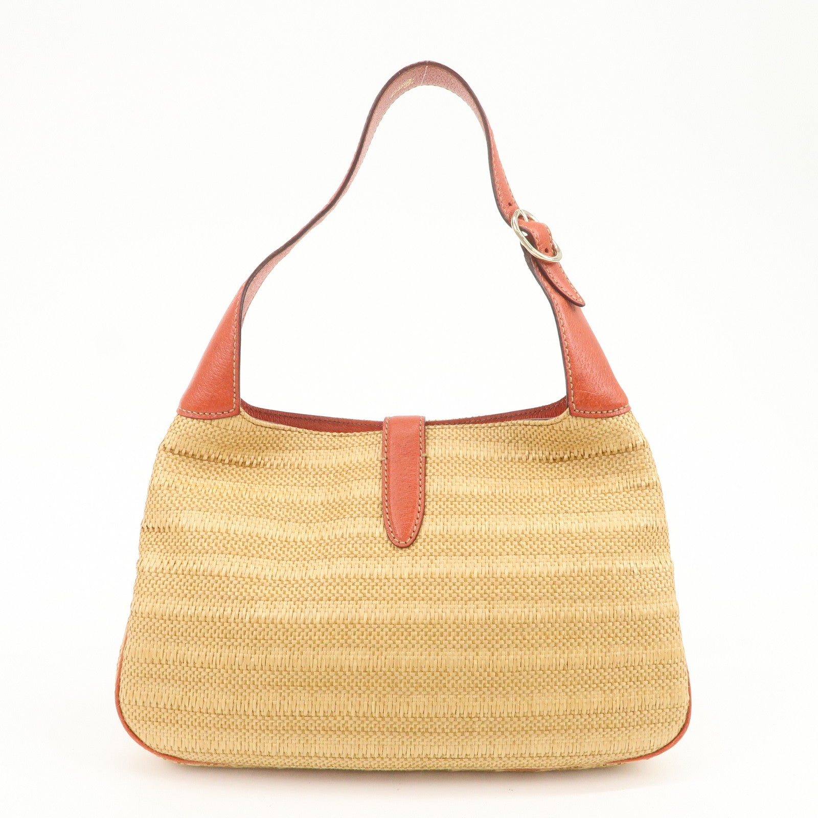 GUCCI New Jackie Raffia Leather Shoulder Bag Natural Orange 140040