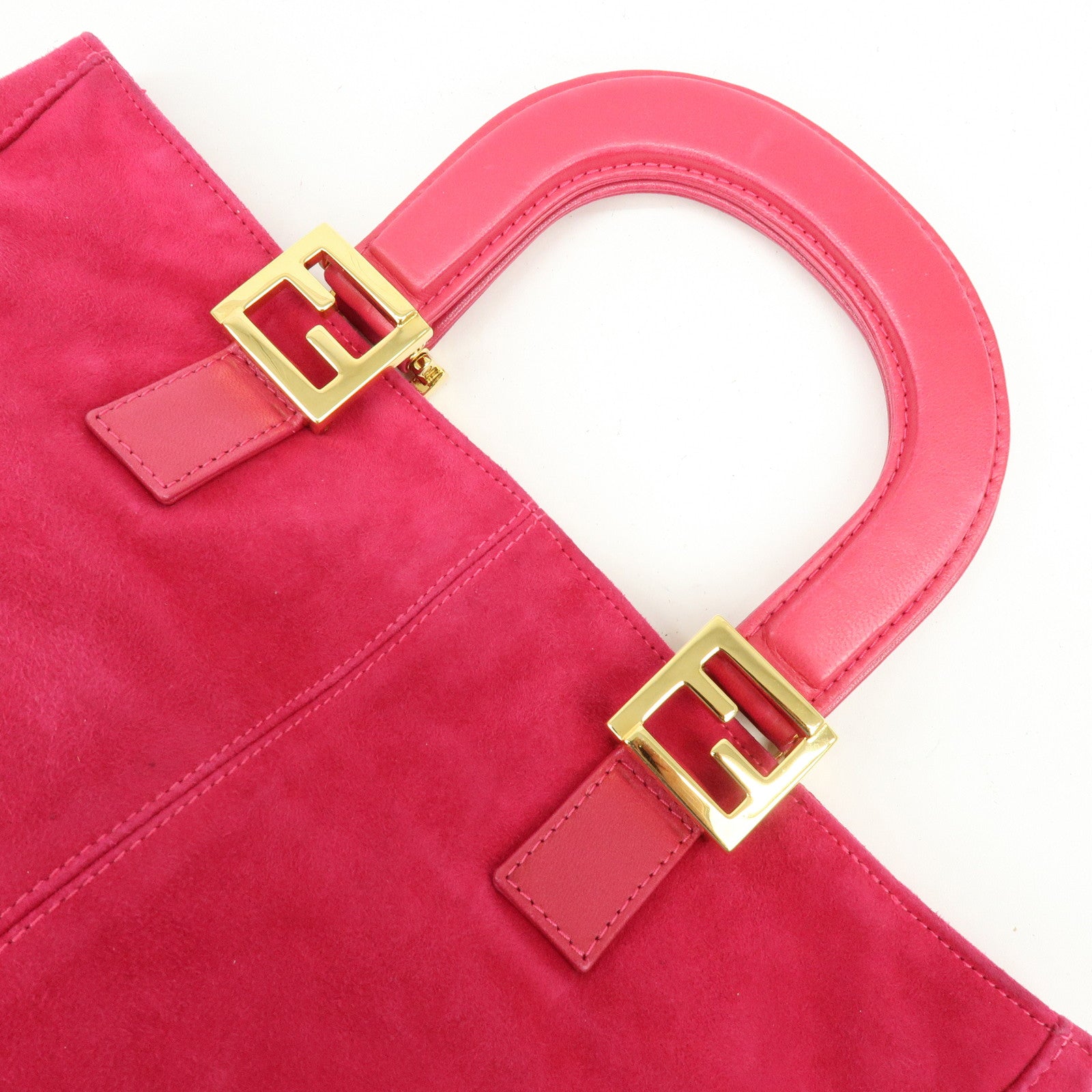 FENDI Logo Suede Leather Hand Bag Tote Bag Pink 2308・26693・609