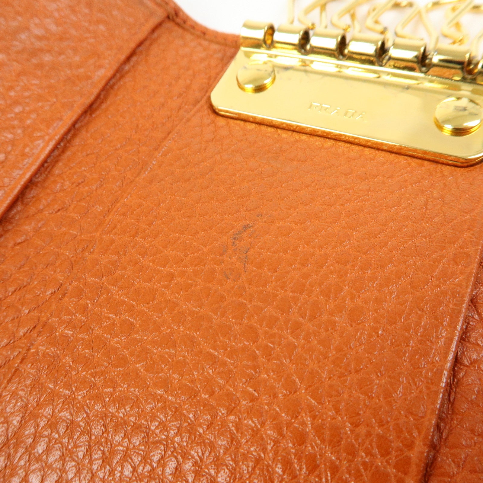 PRADA Leather Key Case Key Chain Key Holder Orange