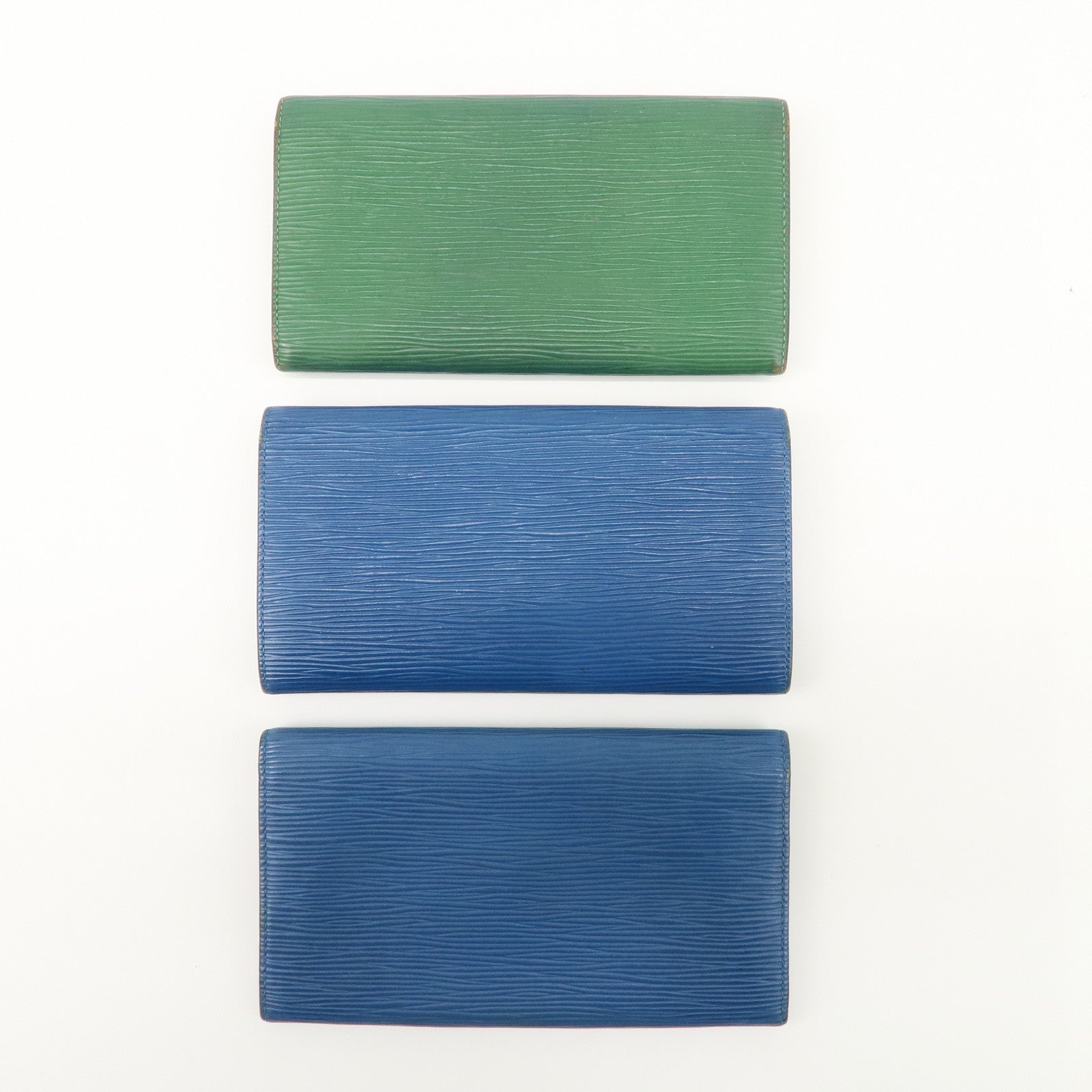 Louis Vuitton Epi Set of 3 Long Wallet Blue Green M63574 M63575 Used