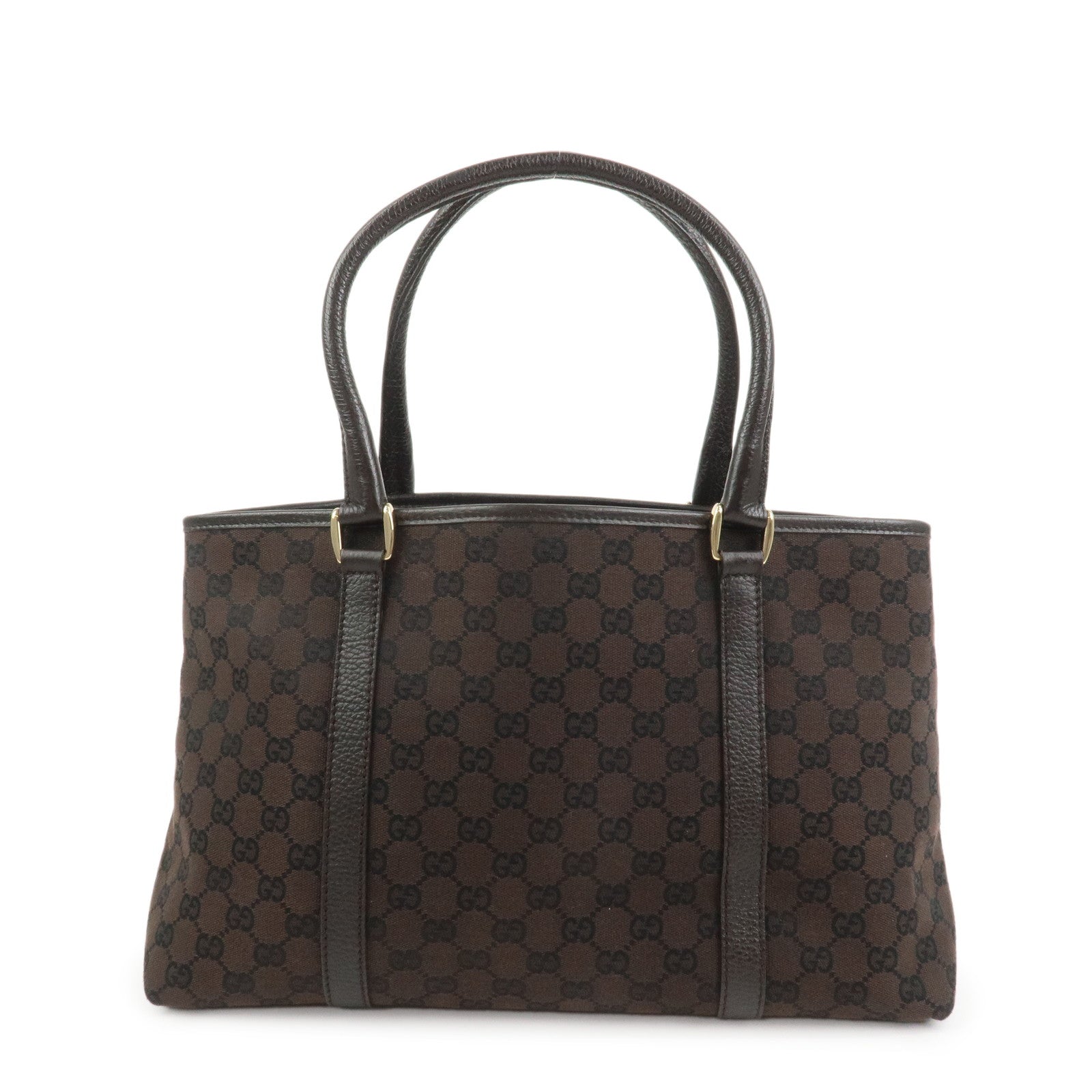 GUCCI Canvas Leather Tote Bag Shoulder Bag Dark Brown 257302