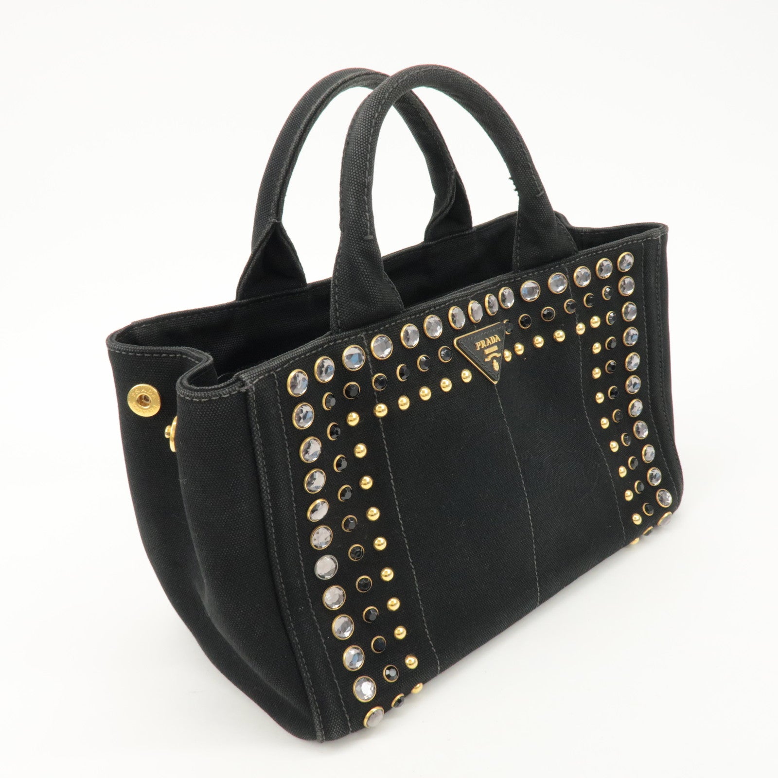 PRADA Logo Canapa Mini Canvas Bijoux 2Way Bag Hand Bag Black 1BG439 Used
