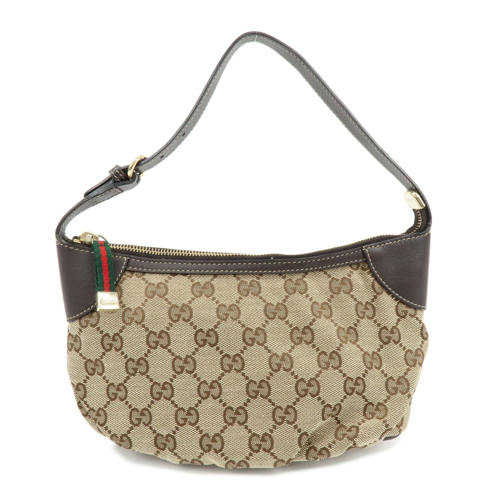 GUCCI Sherry Canvas Leather Accessory Pouch Hand Bag Beige 224093