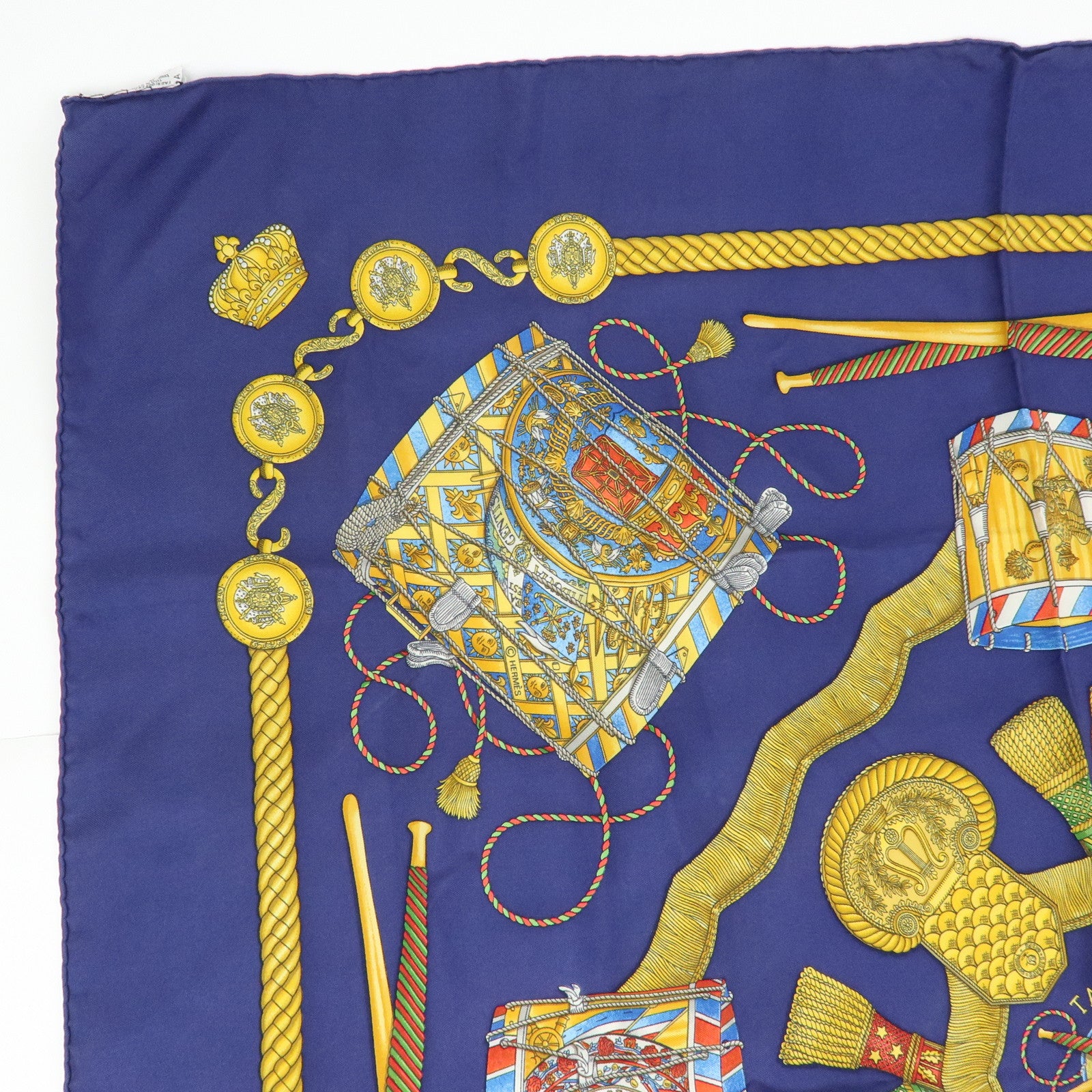 HERMES Carre 90 Set of 2 Silk 100% Scarf Black Navy Yellow