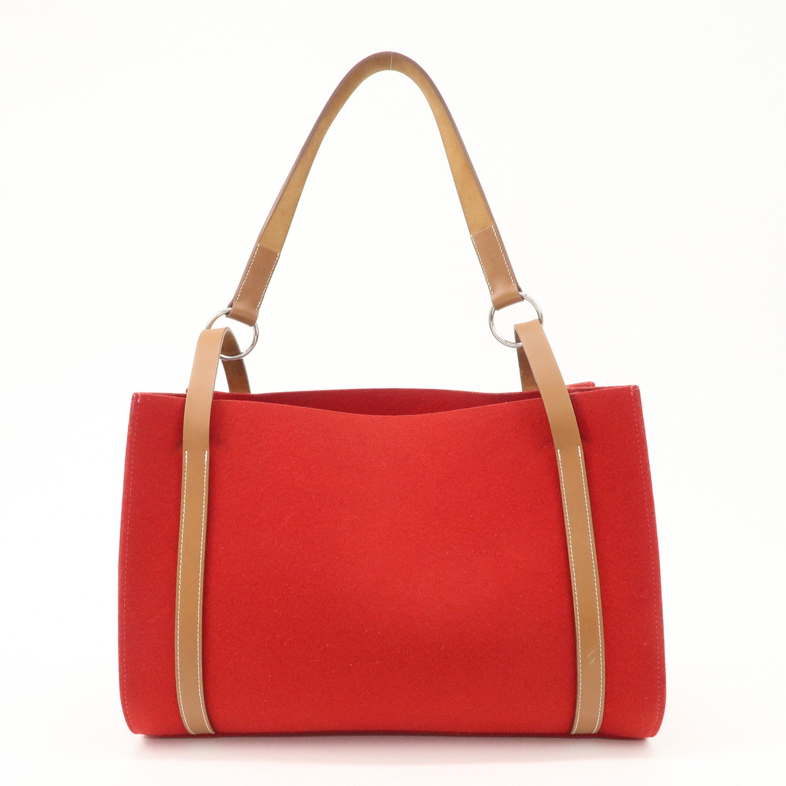 HERMES Leather Felt Cabalicol P Stamped Shoulder Bag Beige Red Used