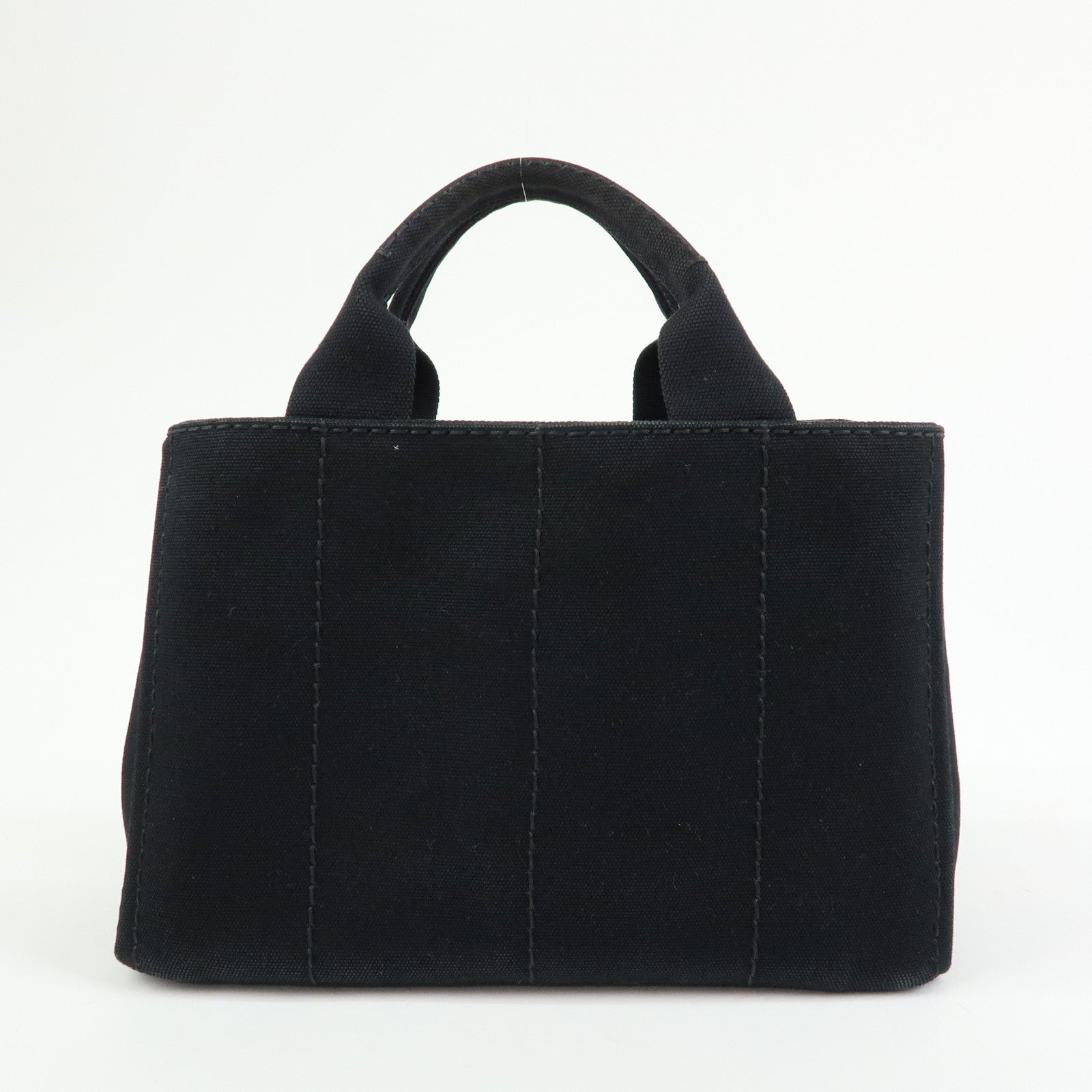 PRADA Canapa Triangle Logo Canvas Tote Bag Hand Bag Black