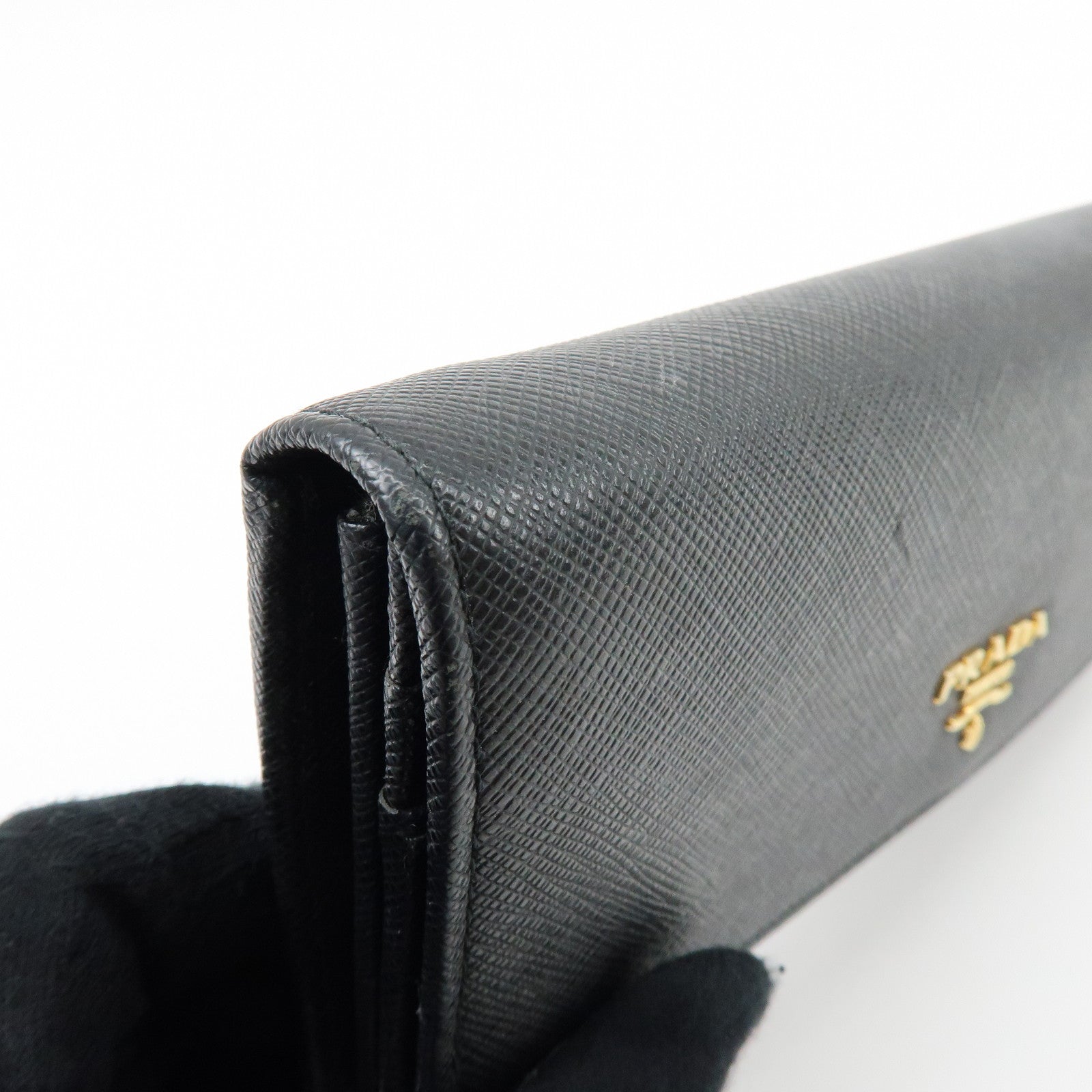 PRADA Saffiano Leather Flap Bi-Fold Long Wallet Black 1MH132