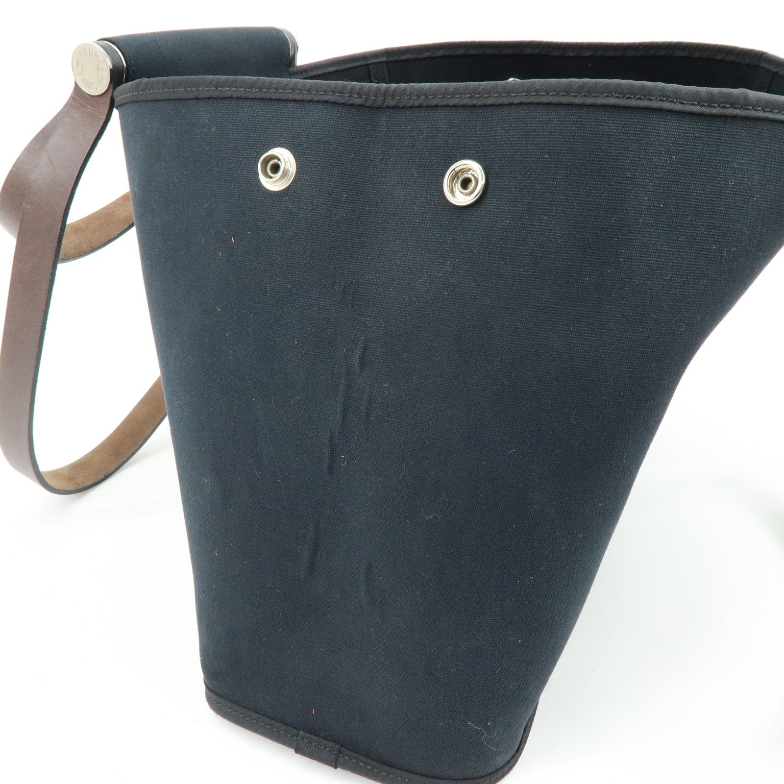 HERMES Cabag Elan PM Toile Officier Leather Tote Bag ▢N Stamped