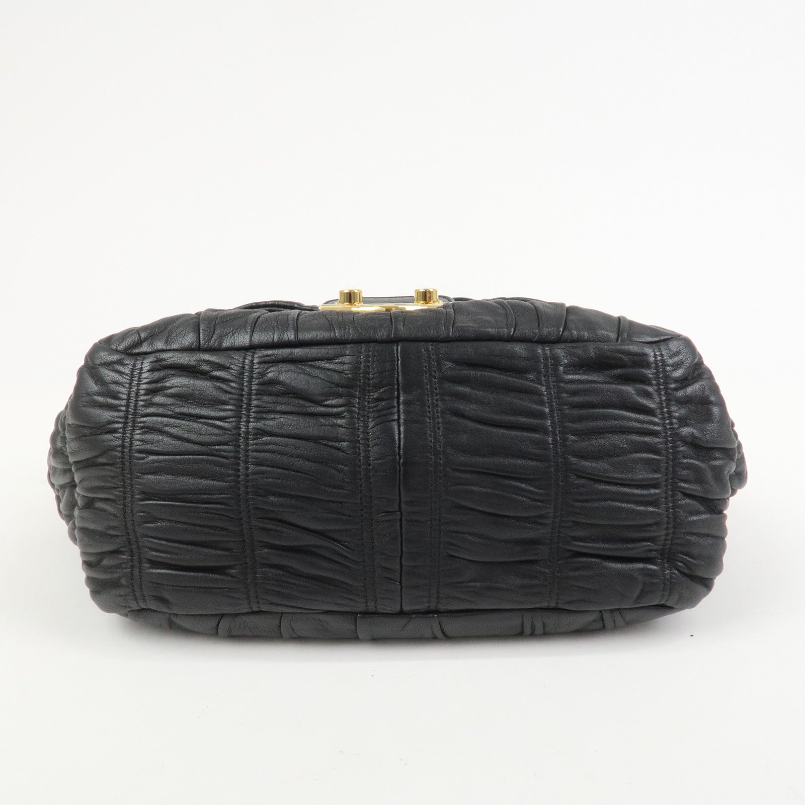 PRADA Logo Gathered Leather 2Way Bag Hand Bag Shoulder Bag Black