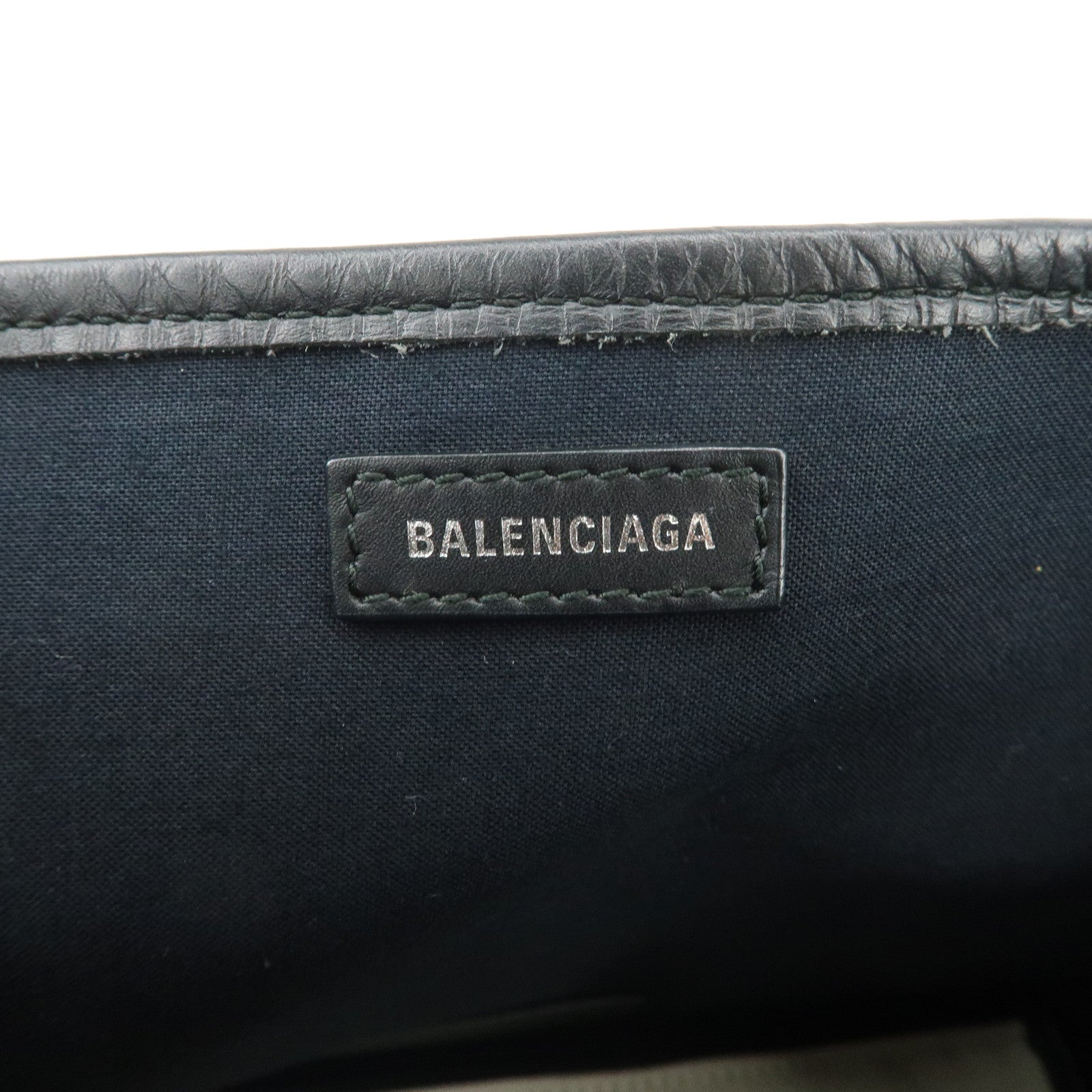 BALENCIAGA Navy Cabas S Cotton Calf Skin Tote Bag Hand Bag 339933