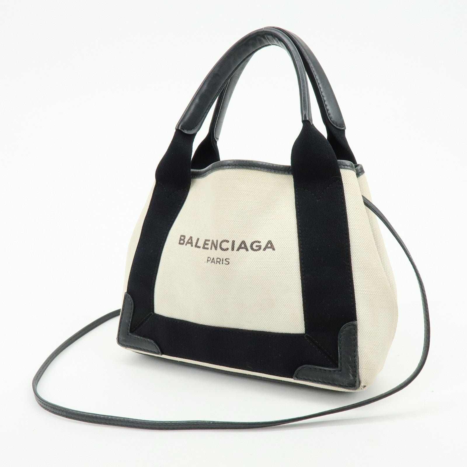 BALENCIAGA Navy Cabas XS Canvas 2WAY Bag Natural Black 390346