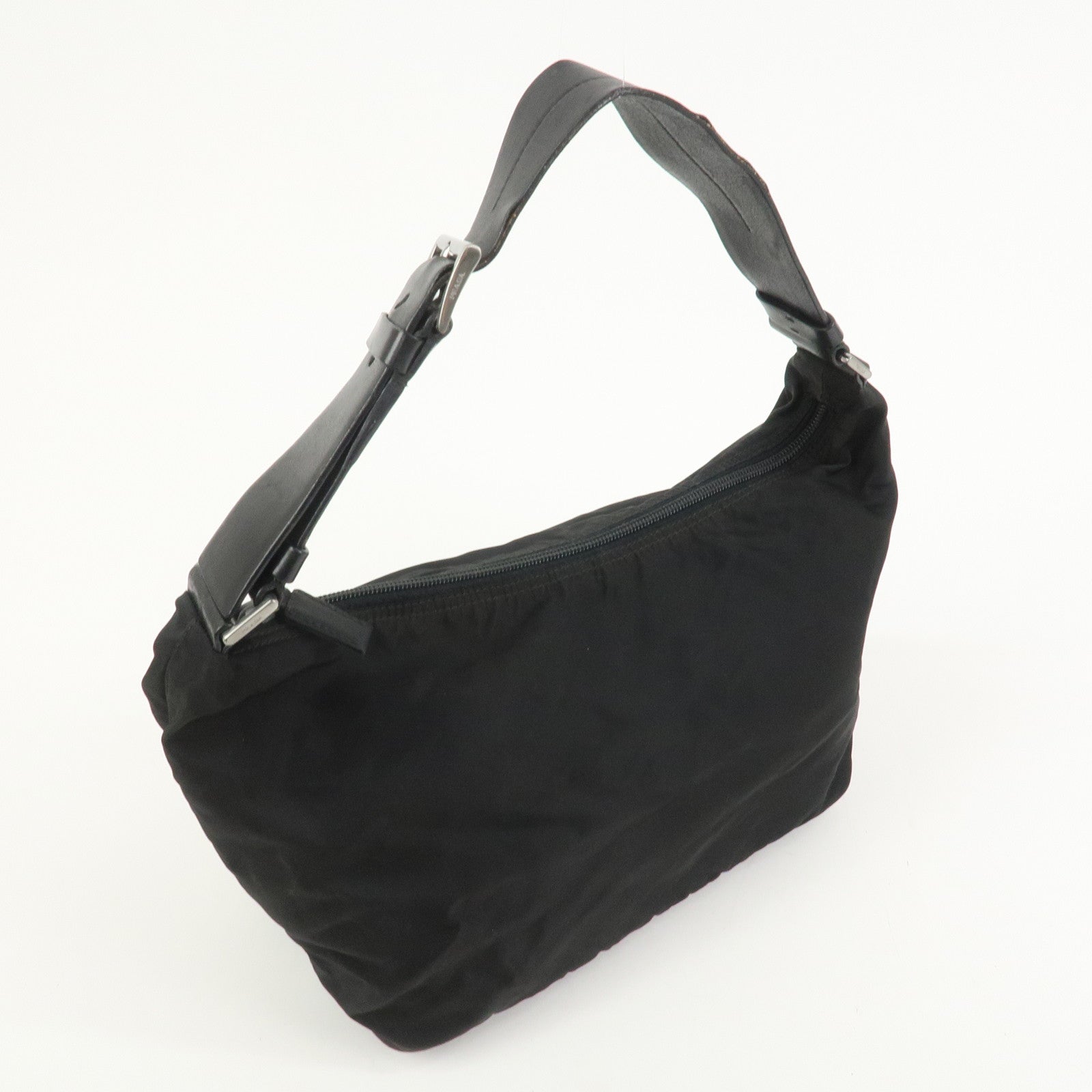 PRADA Triangle Logo Nylon Leather Shoulder Bag Hand Bag Black