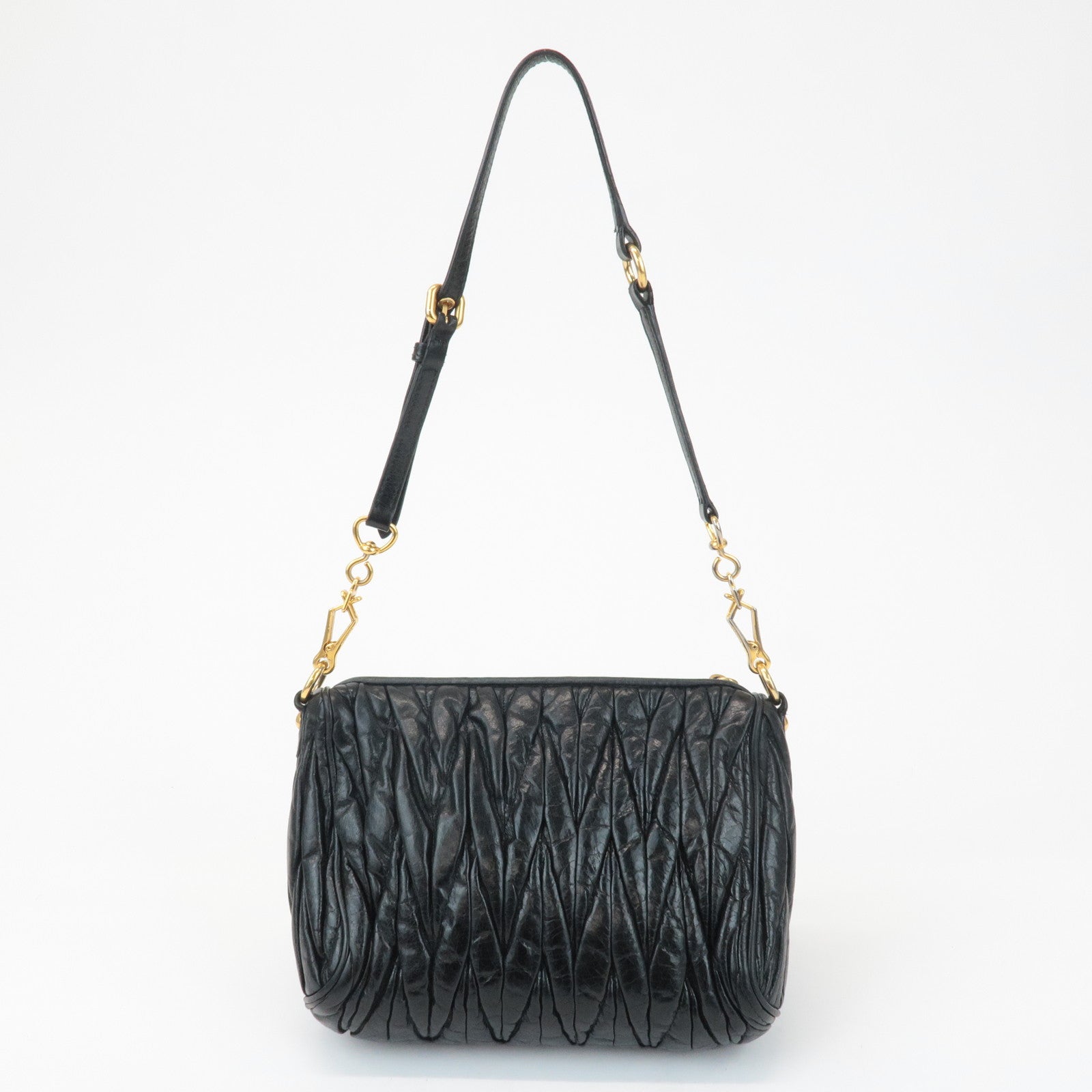 MIU MIU Logo Matelasse Leather Shoulder Bag Black 5N1521