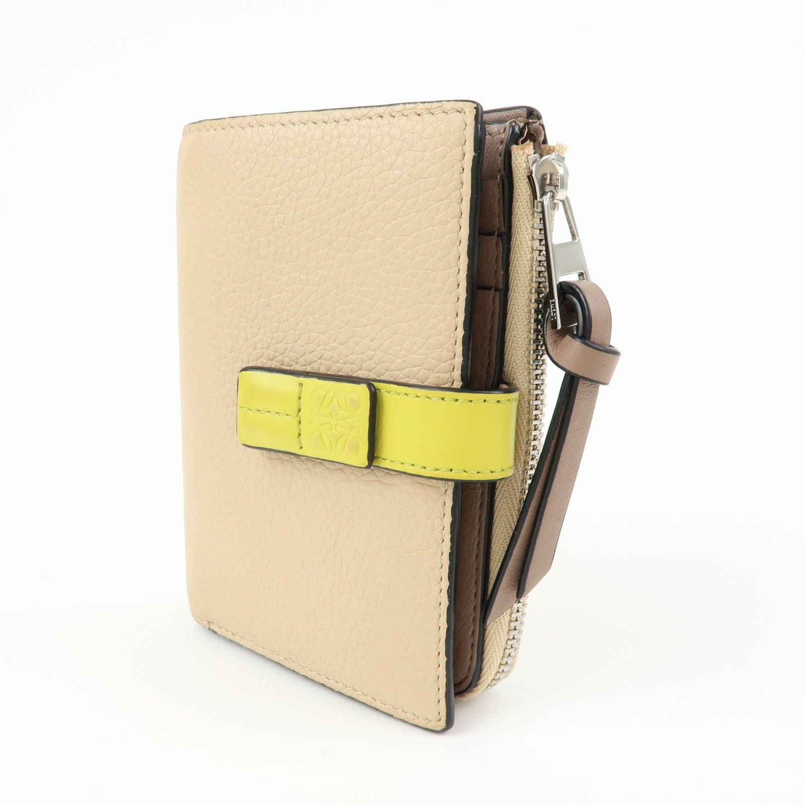 LOEWE Anagram Leather Compact Wallet Beige Yellow