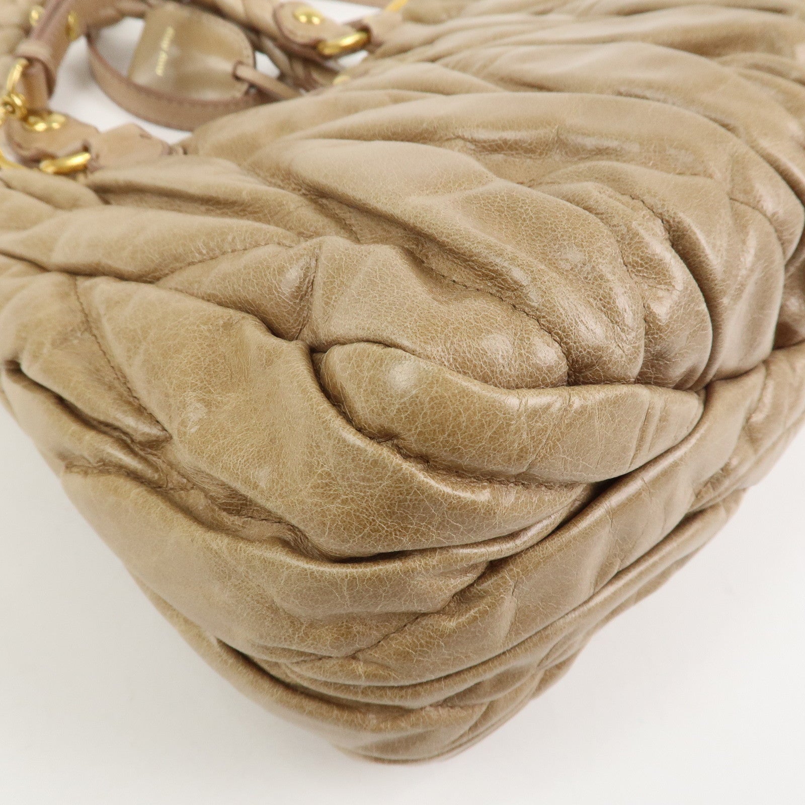MIU MIU Matelasse Leather 2Way Bag Hand Bag Shoulder Bag Beige
