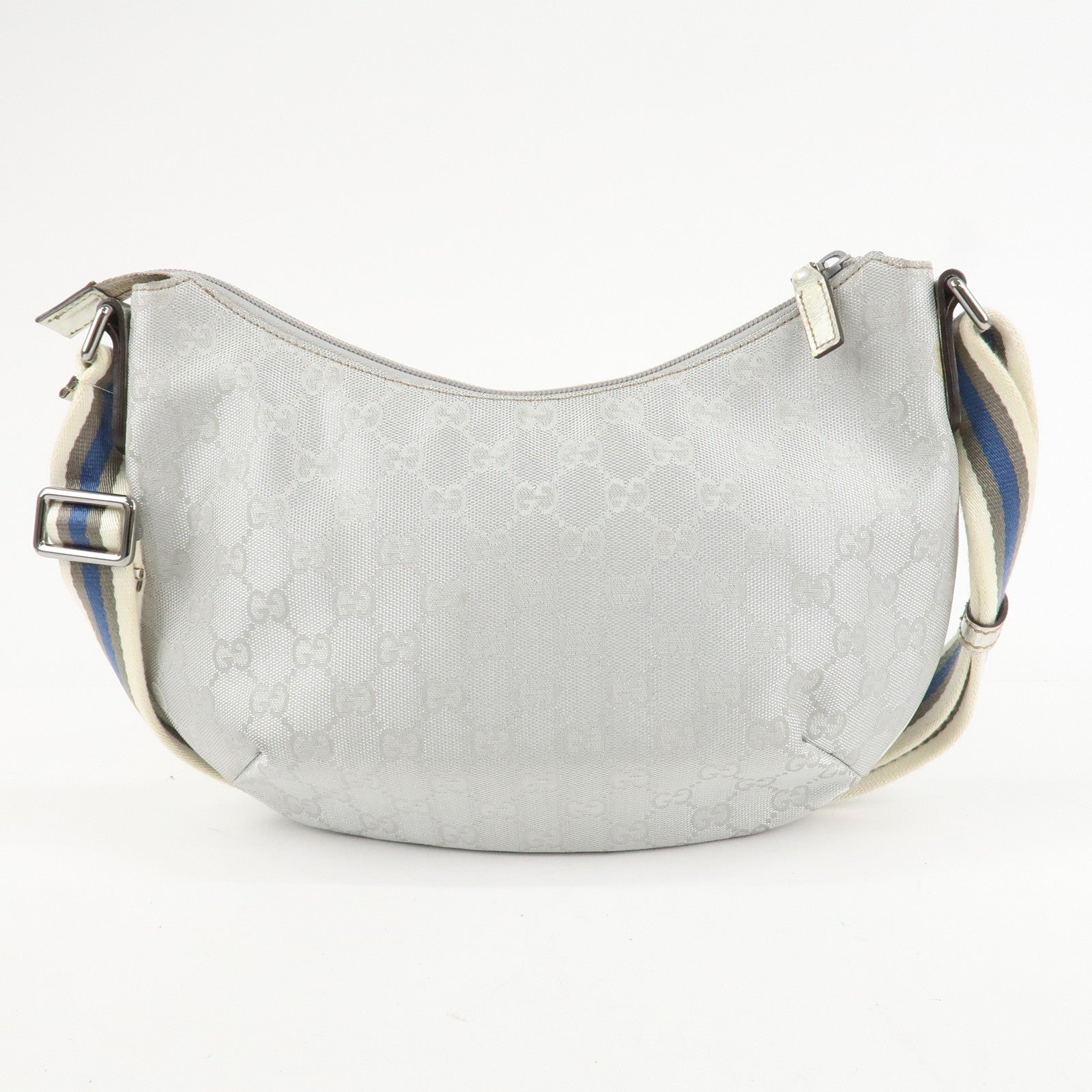 GUCCI Sherry GG Canvas Leather Shoulder Bag Silver 192756 Used